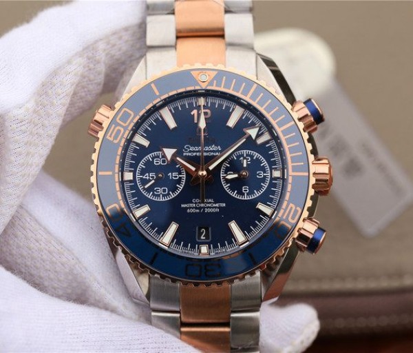 Replica Omega OMF Planet Ocean Master Chronometer SS/RG Blue Polished Bezel Blue Dial SS/RG Bracelet A9901 - Elite Watch Atelier