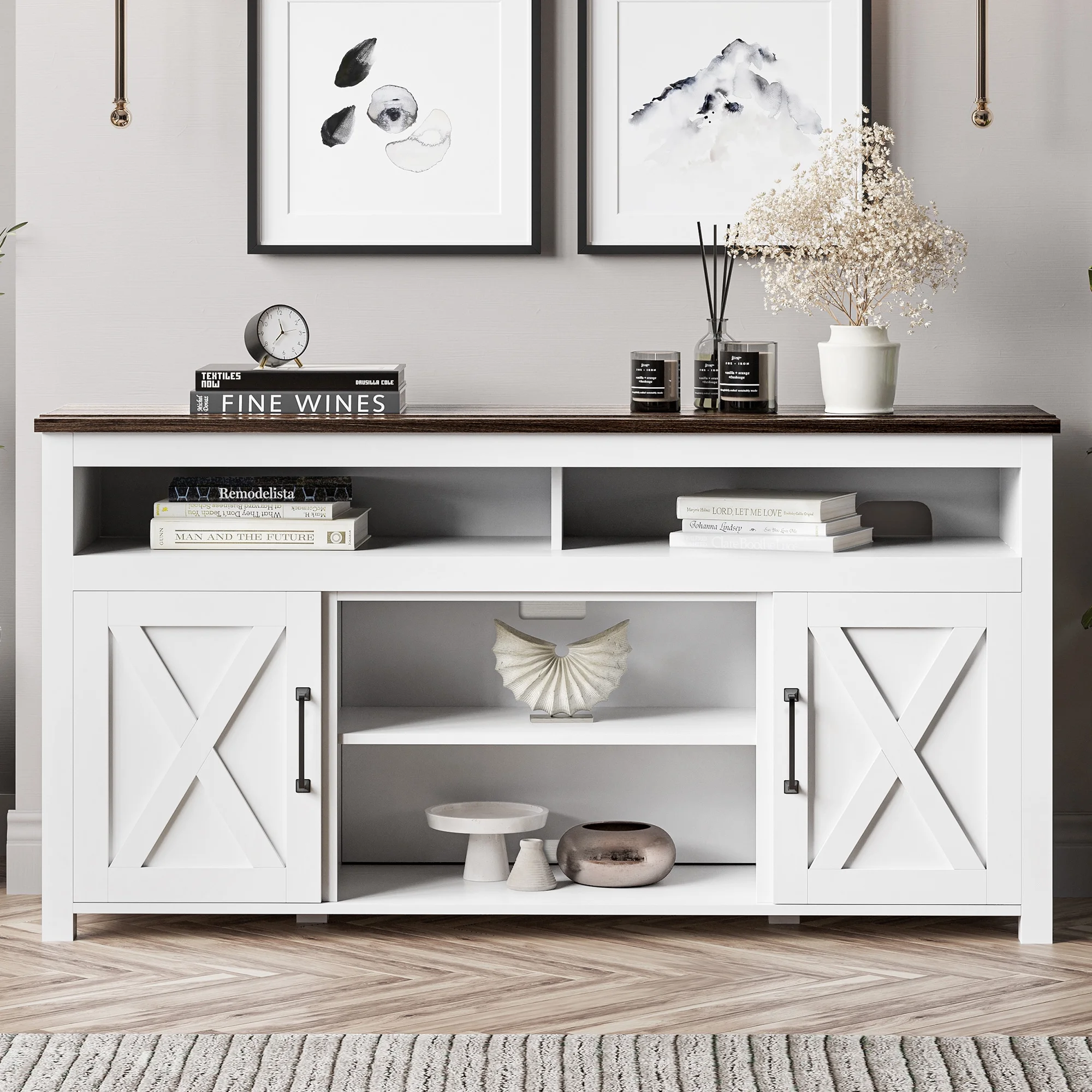 BELLEZE 58 Inch TV Stand, Contemporary Entertainment Center for TVs up to 65