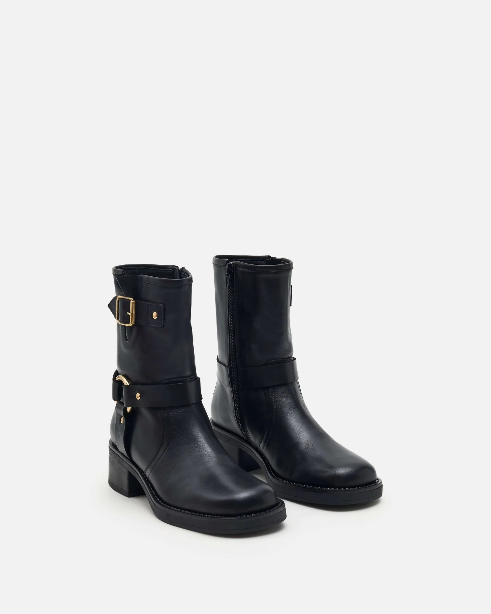 BOTTINES MAX - En cuir détails boucles noir