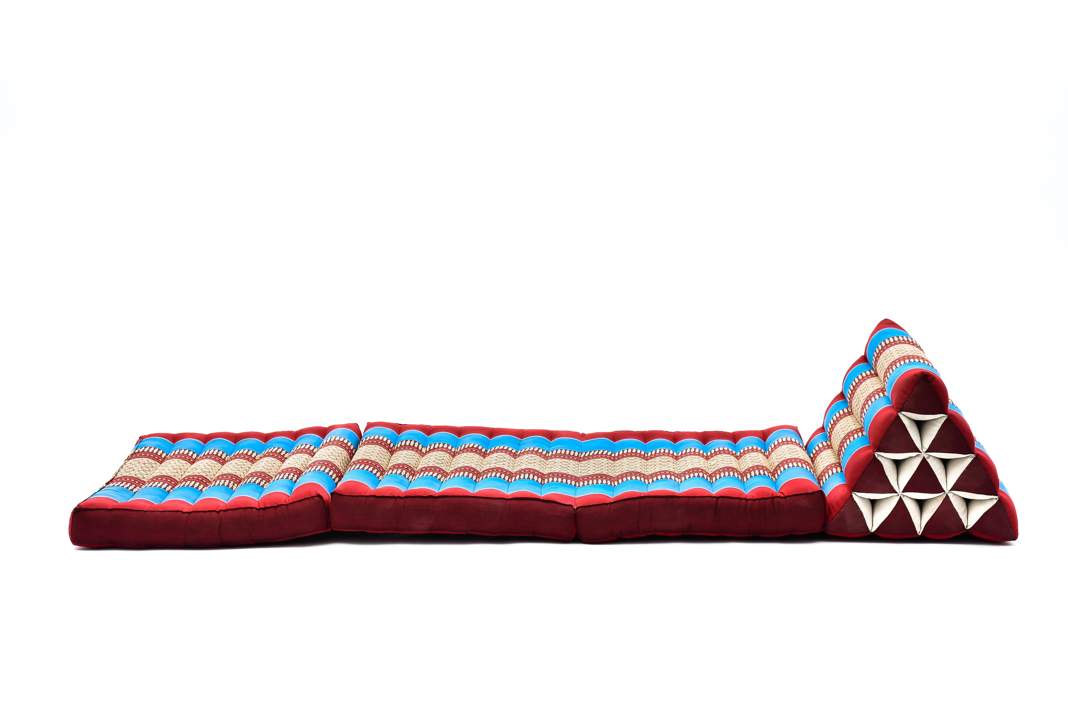 Leewadee - Comfortable Japanese Floor Mattress - Thai Floor Bed With Triangle Cushion - Futon Mattress - Thai Massage Mat, Blue Red, Kapok Filling - Image 9