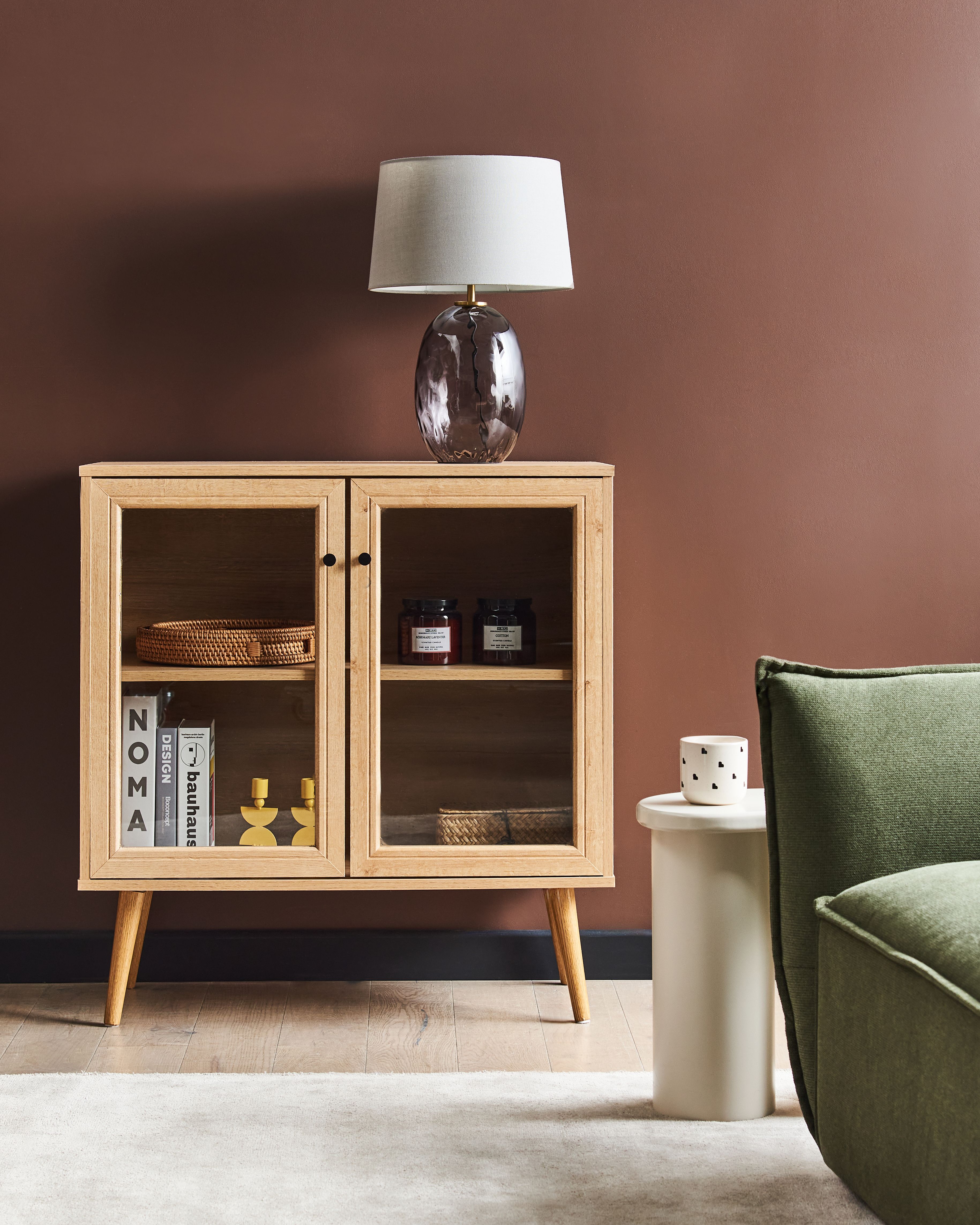 Glass Display Sideboard ALBANY 80 cm Light Brown