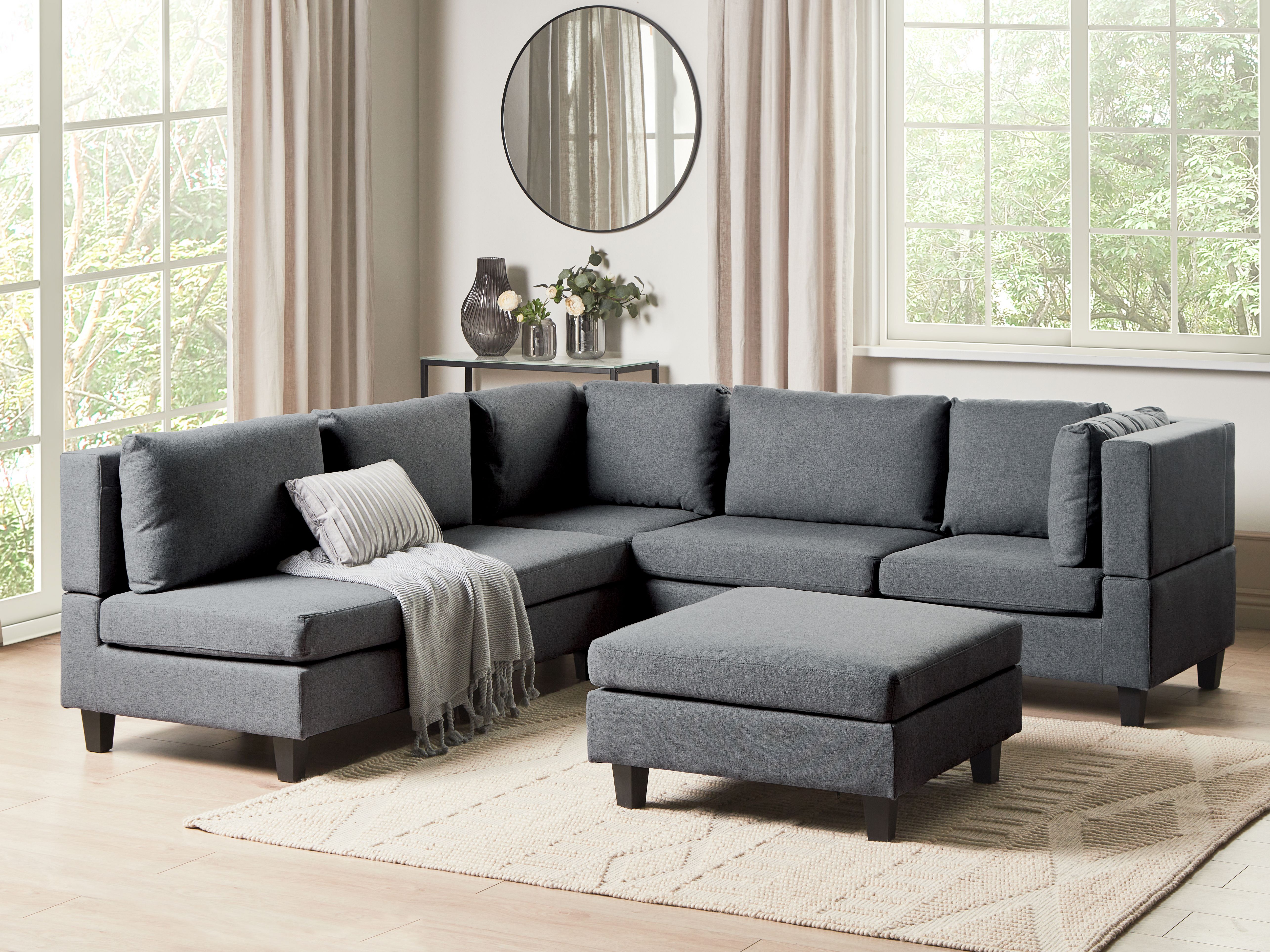 Modular Corner Sofa 5 Seater UNSTAD Fabric Dark Grey with Ottoman Left Hand