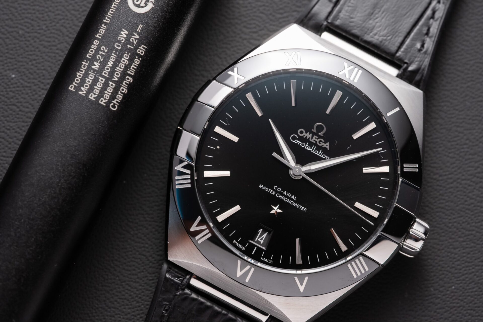 Omega Constellation Replica Watch Black Dial Leather Strap 42mm - Top club