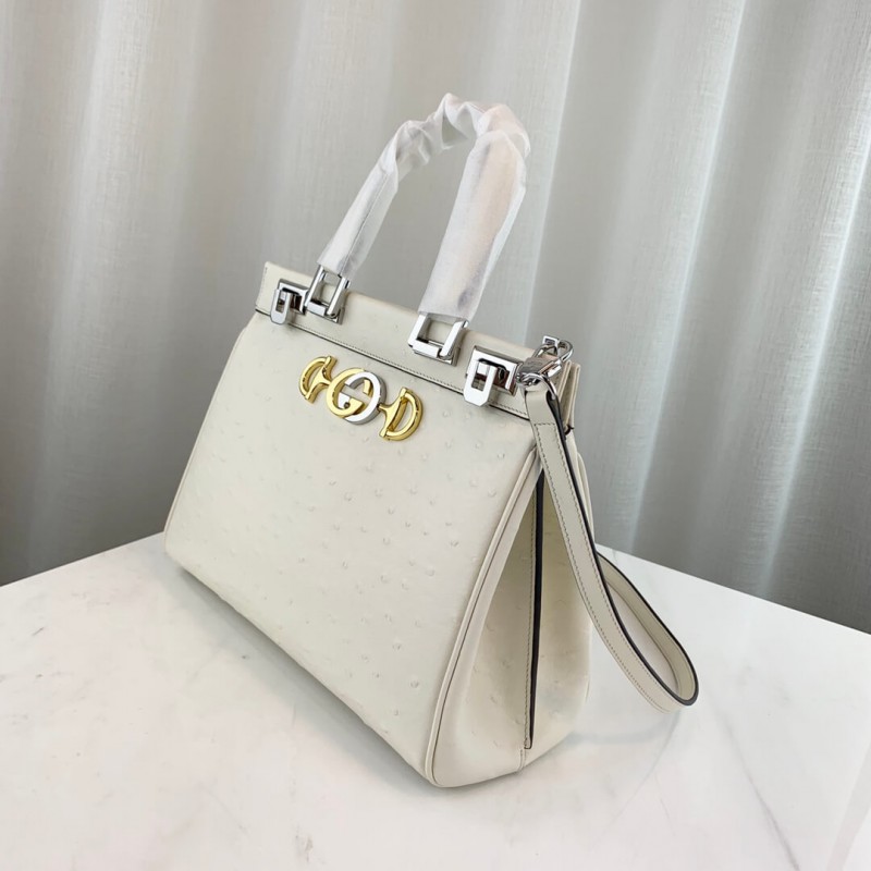 Replica Gucci Zumi Ostrich Leather Medium Top Handle Bag 569712 White1:1High-quality replica