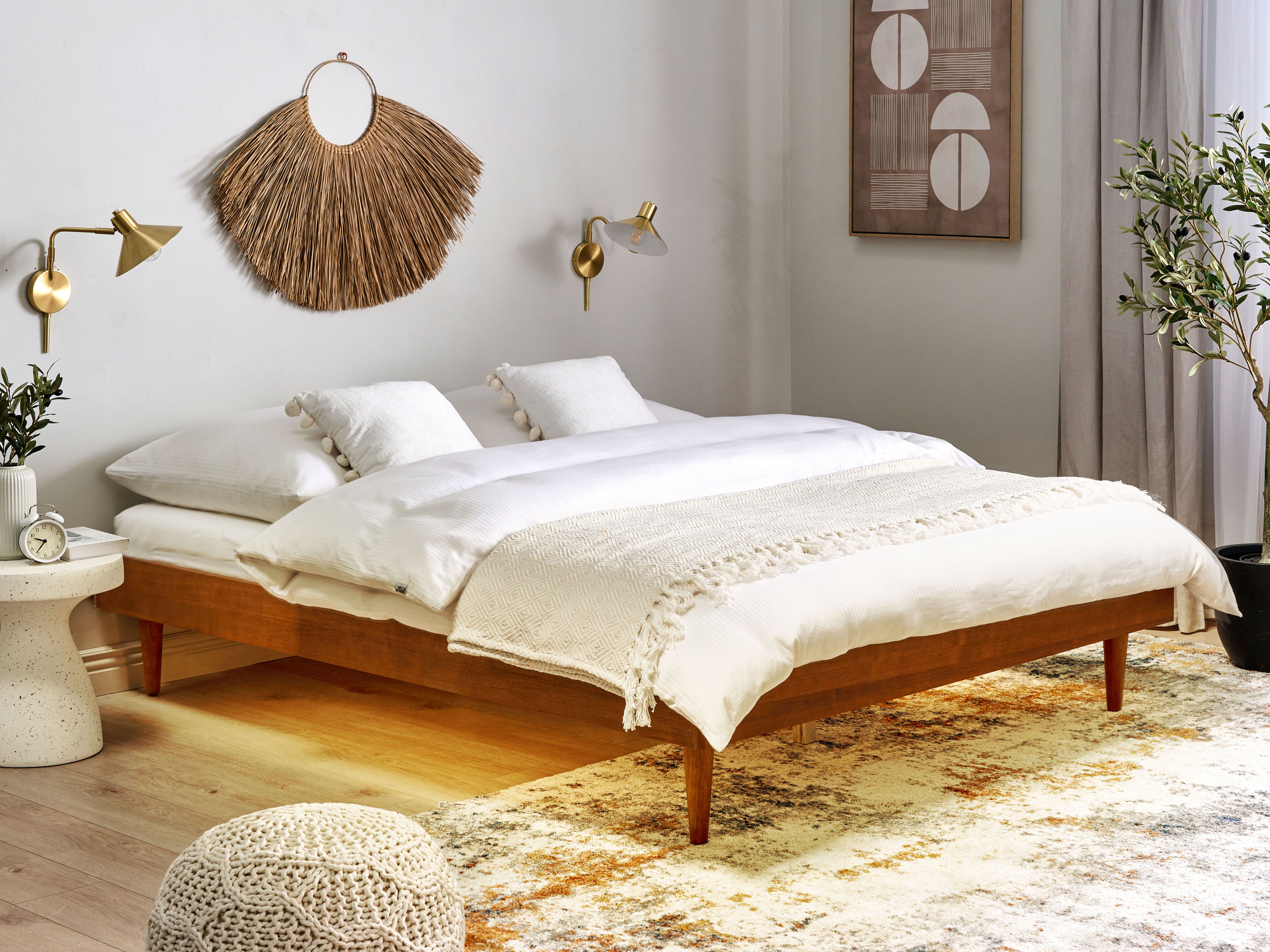 Bed with LED TOUCY 180 x 200 cm (EU Super King) Brown Ash Wood