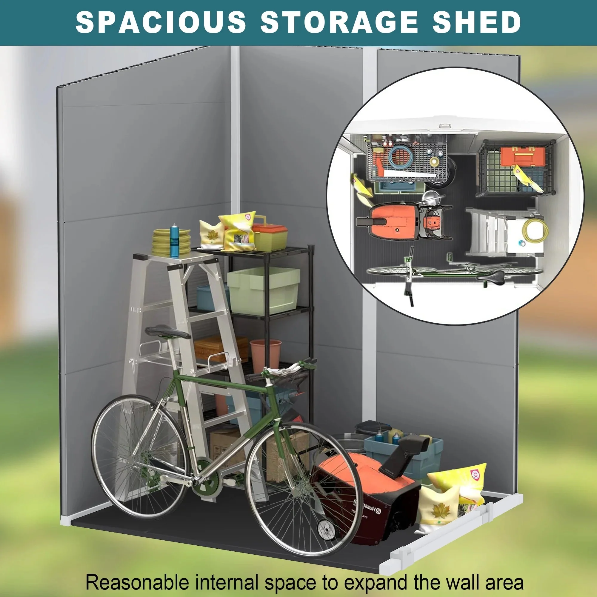 Seizeen Resin Outdoor Storage Shed With Floor, Light Gray, 82 in H - Image 16 Seizeen Resin Outdoor Storage Shed With Floor, Light Gray, 82 in H - Image 16
