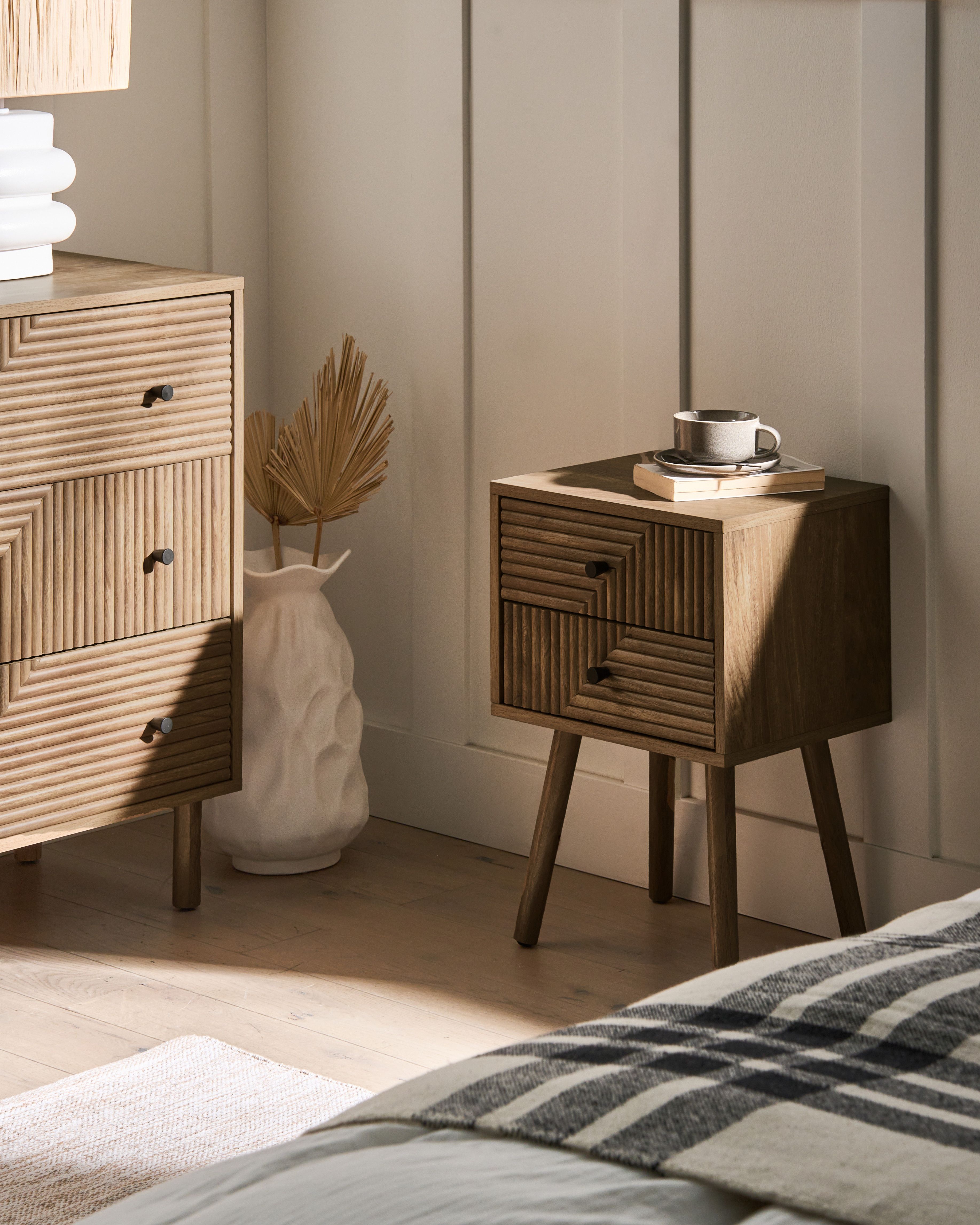 2 Drawer Bedside Table RONGE Light Brown