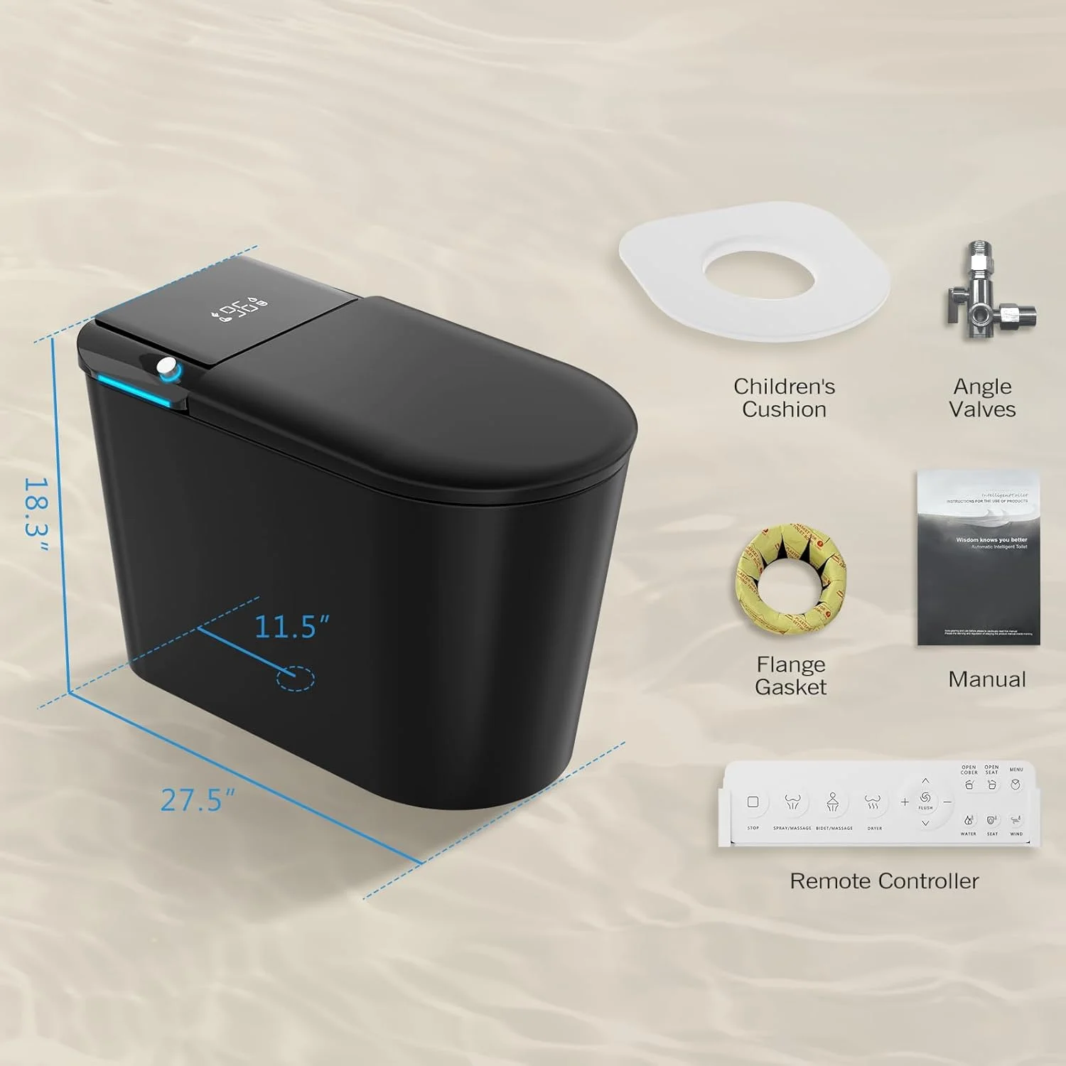 LALAHOO Smart Toilet with Bidet Built in, Auto Open & Close, Elongated Heated seat, Foot Sensor Flush, LED Display, Warm Water Wash, Dryer, Night Light, Black - Image 17
