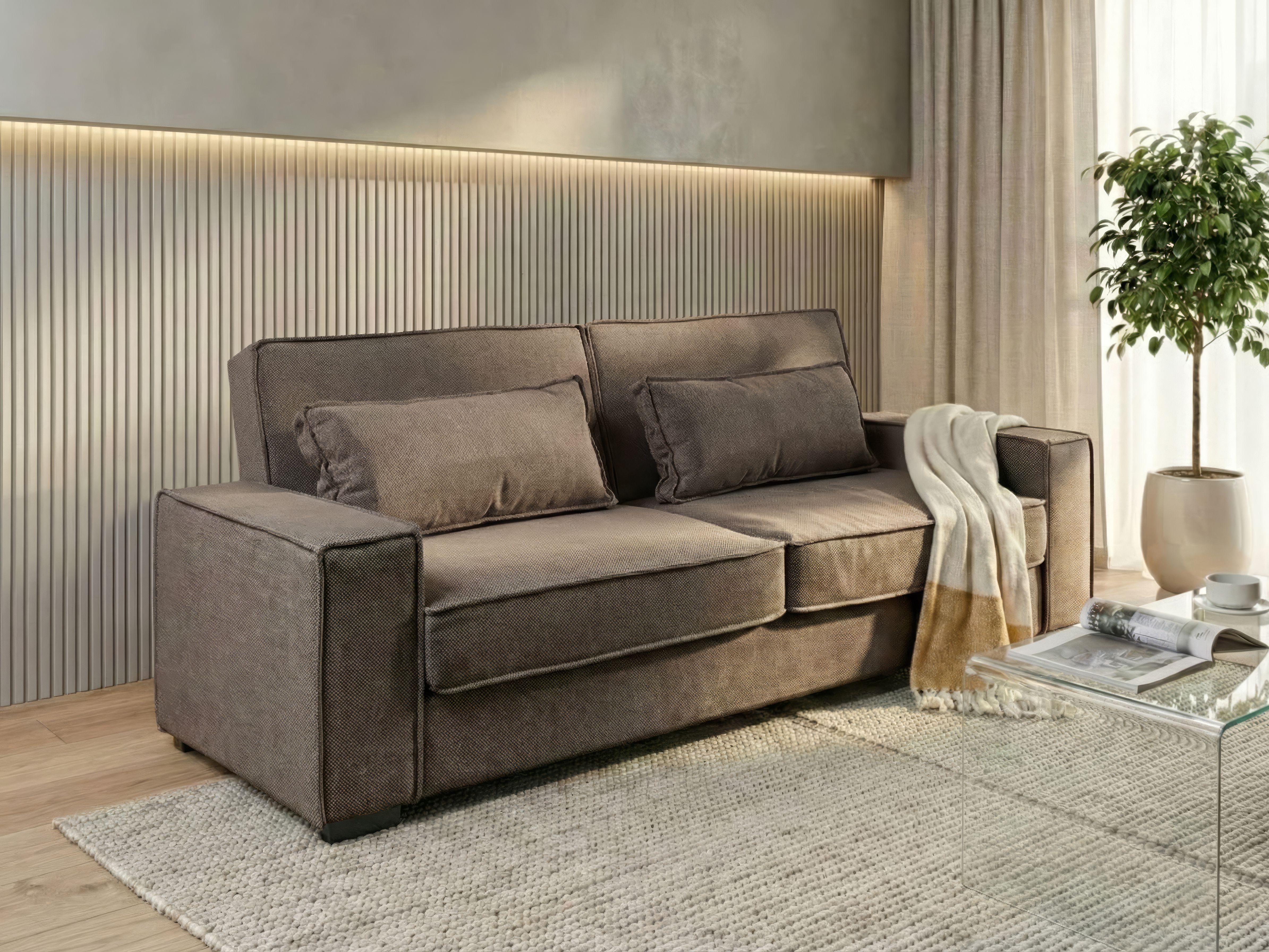 Sofa Bed 3 Seater AROLE Fabric Brown