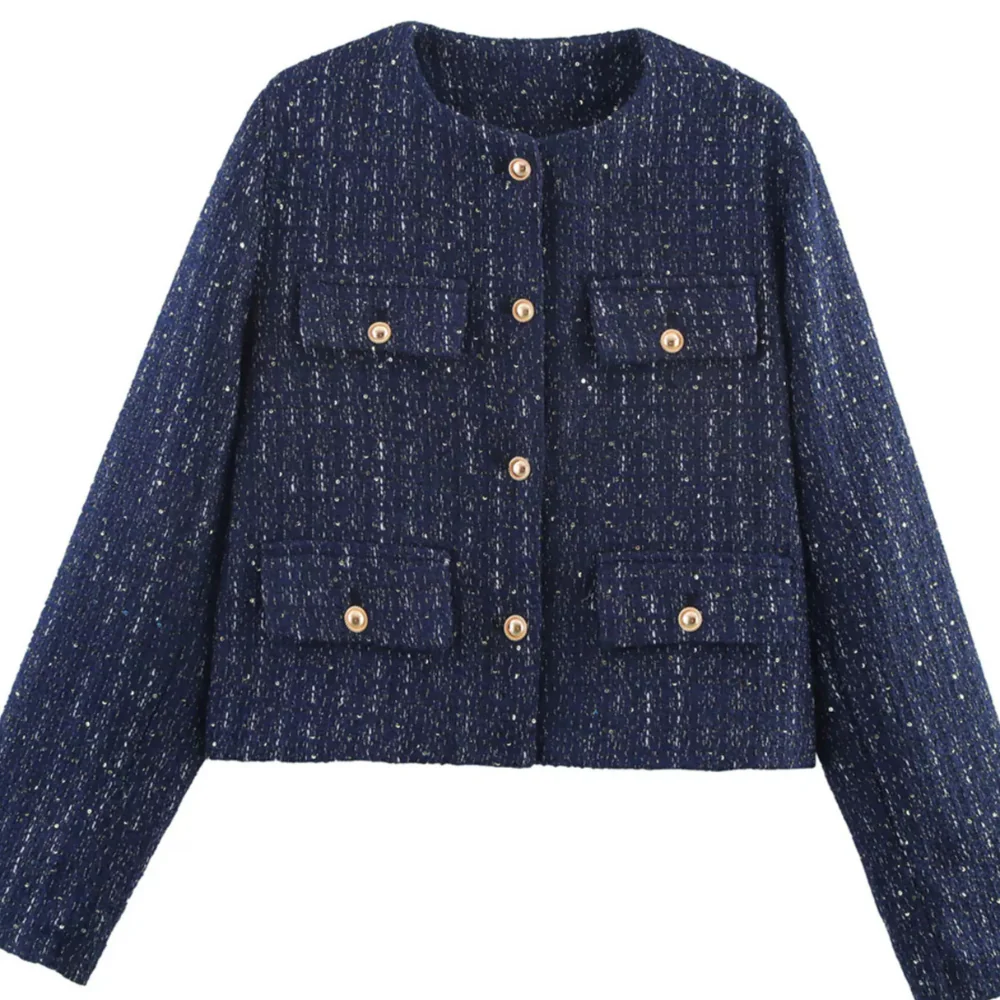 Tweed Button Up Cropped Outerwear - ZKZOOK