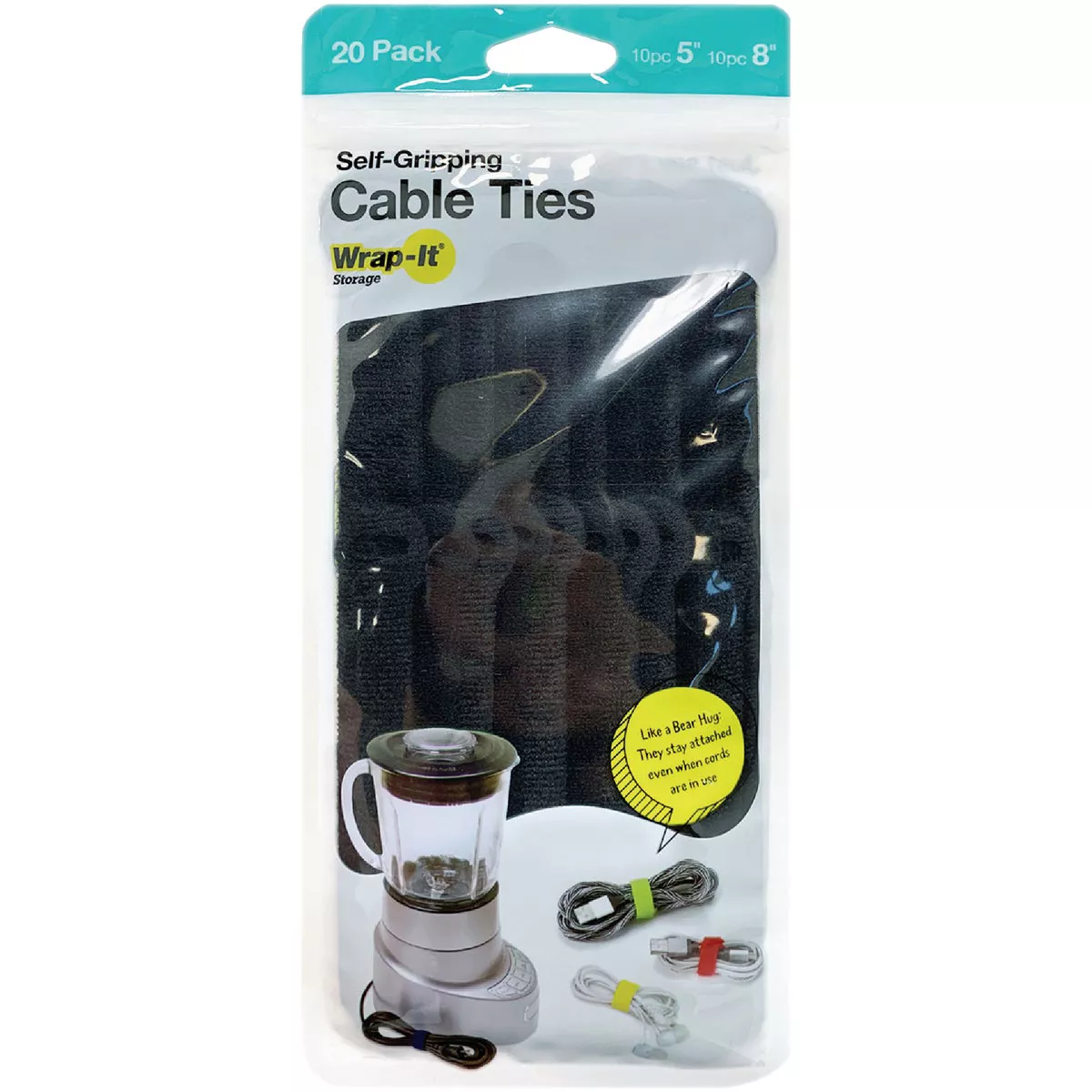 Wrap-It Storage 5 In. & 8 In. Black Self-Gripping Cable Ties (20-Pack)