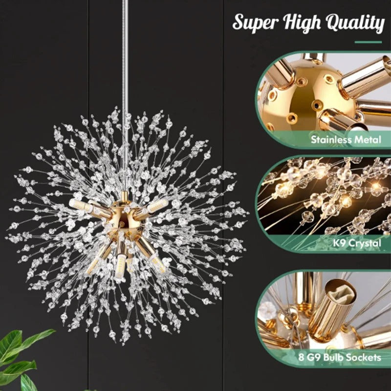 BloomLuxe – Paardenbloem Kristallen Kroonluchter in Elegant Design