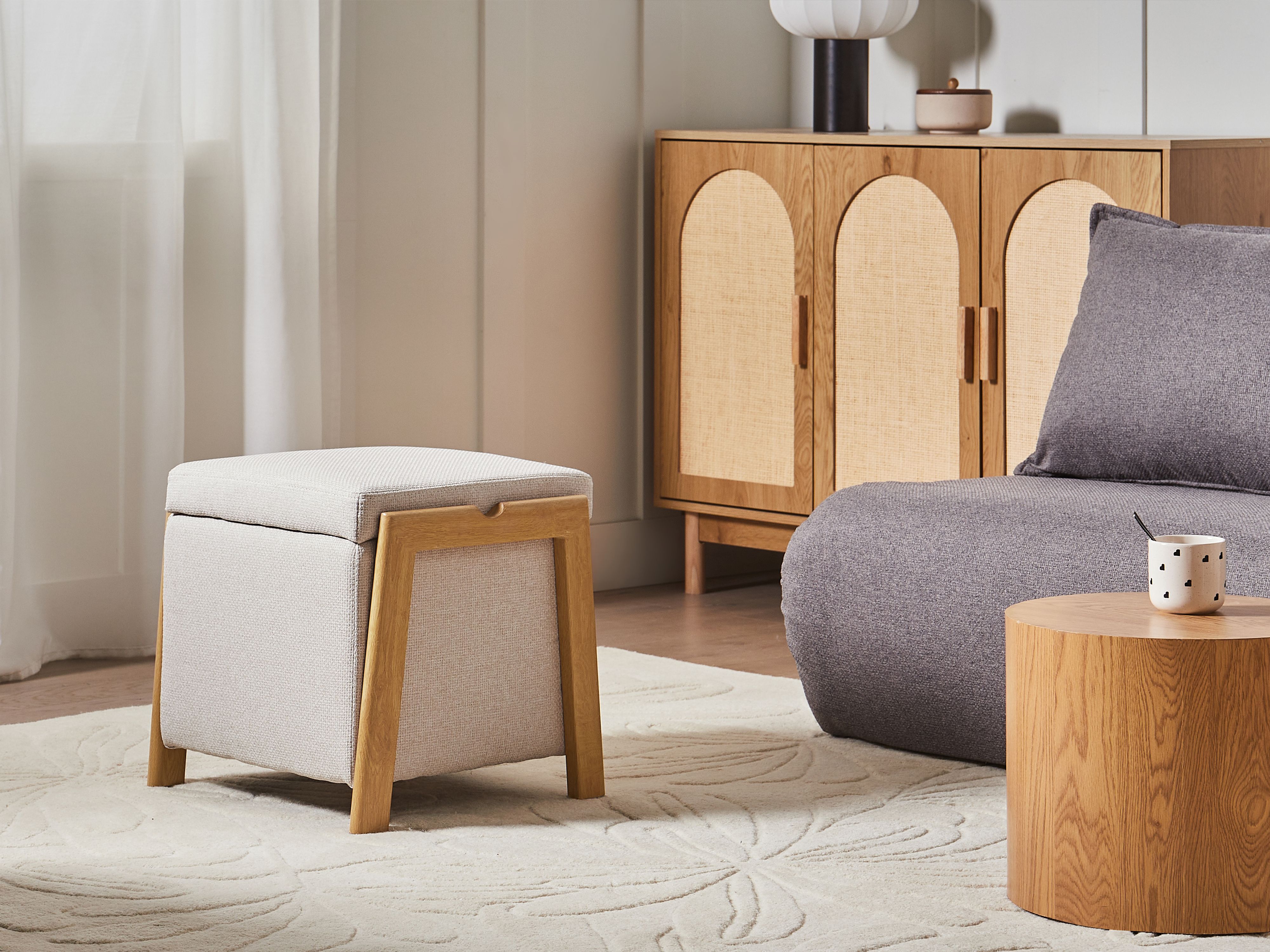 Storage Pouffe EDLAND Fabric 45 cm 43 cm Light Beige
