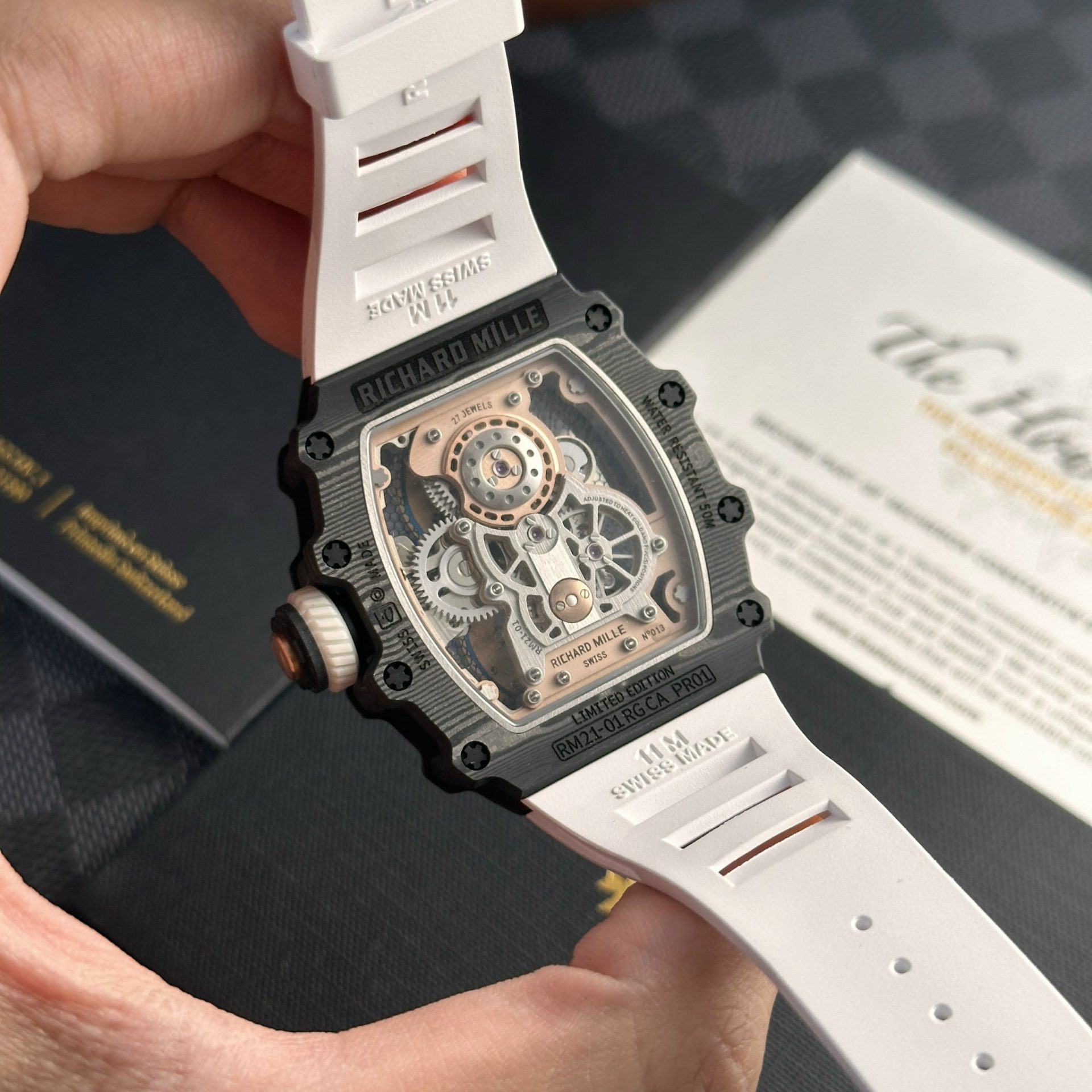 Richard Mille RM21-01 Tourbillon Replica Highest Quality White Rubber Strap 45mm - Top club