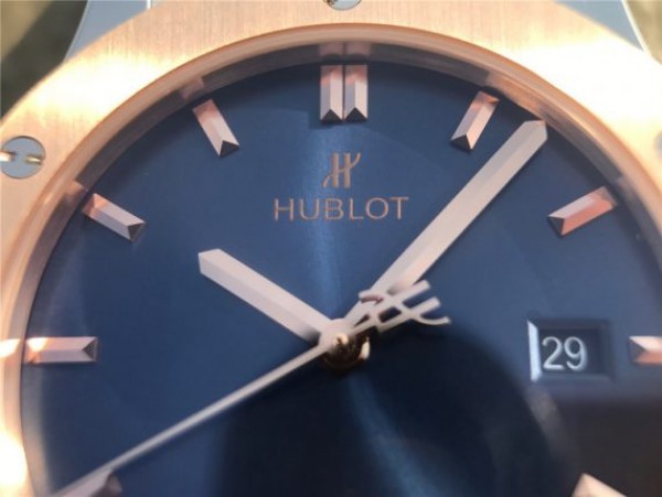 Replica Hublot Classic Fusion 42mm RG JJF Blue Dial Blue Gummy Strap A2892 - Top club