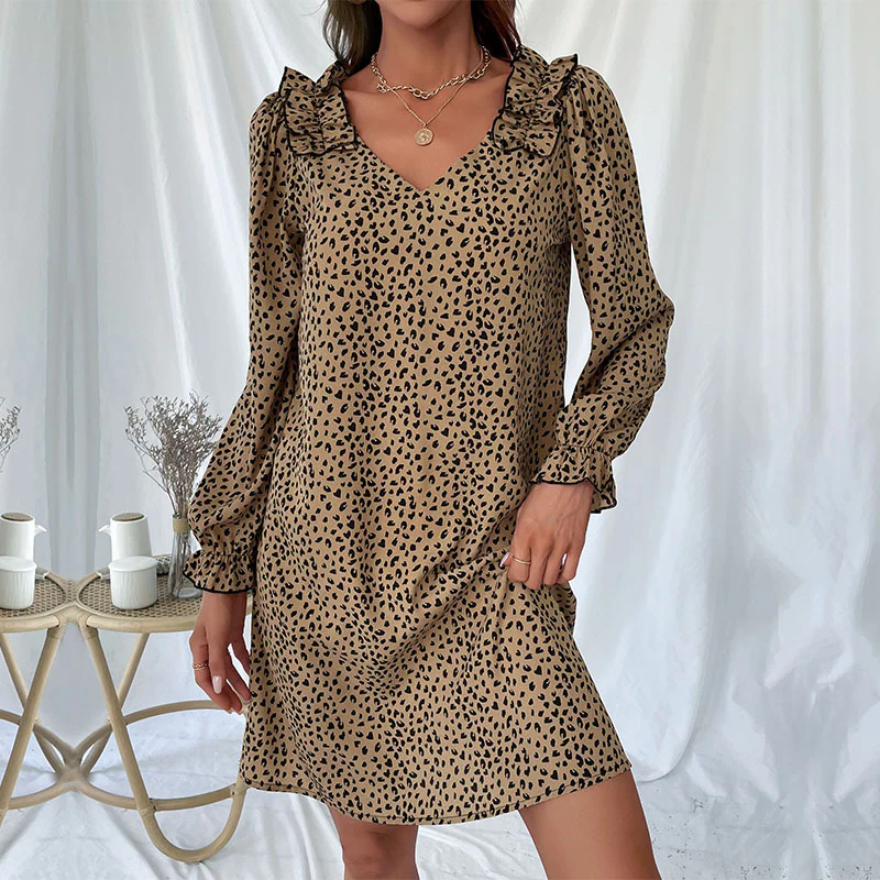 Autumn Women Clothing Long Sleeve Leopard Print Loose Dress - AZJHJ