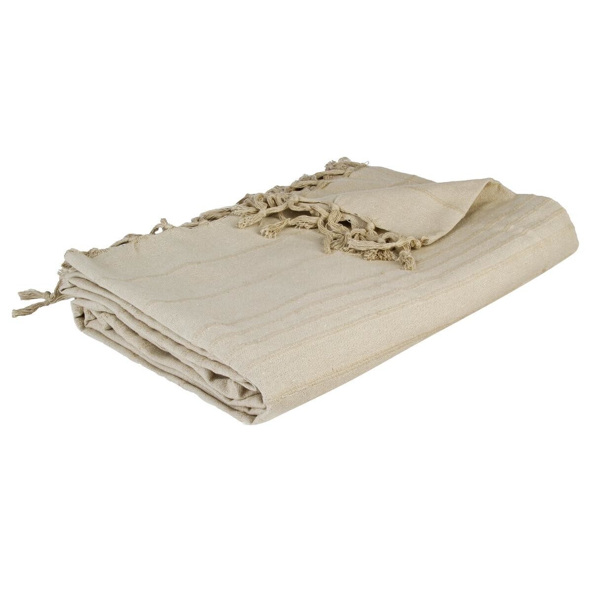 Printed bed throw, cotton Beige, 160x220 cm