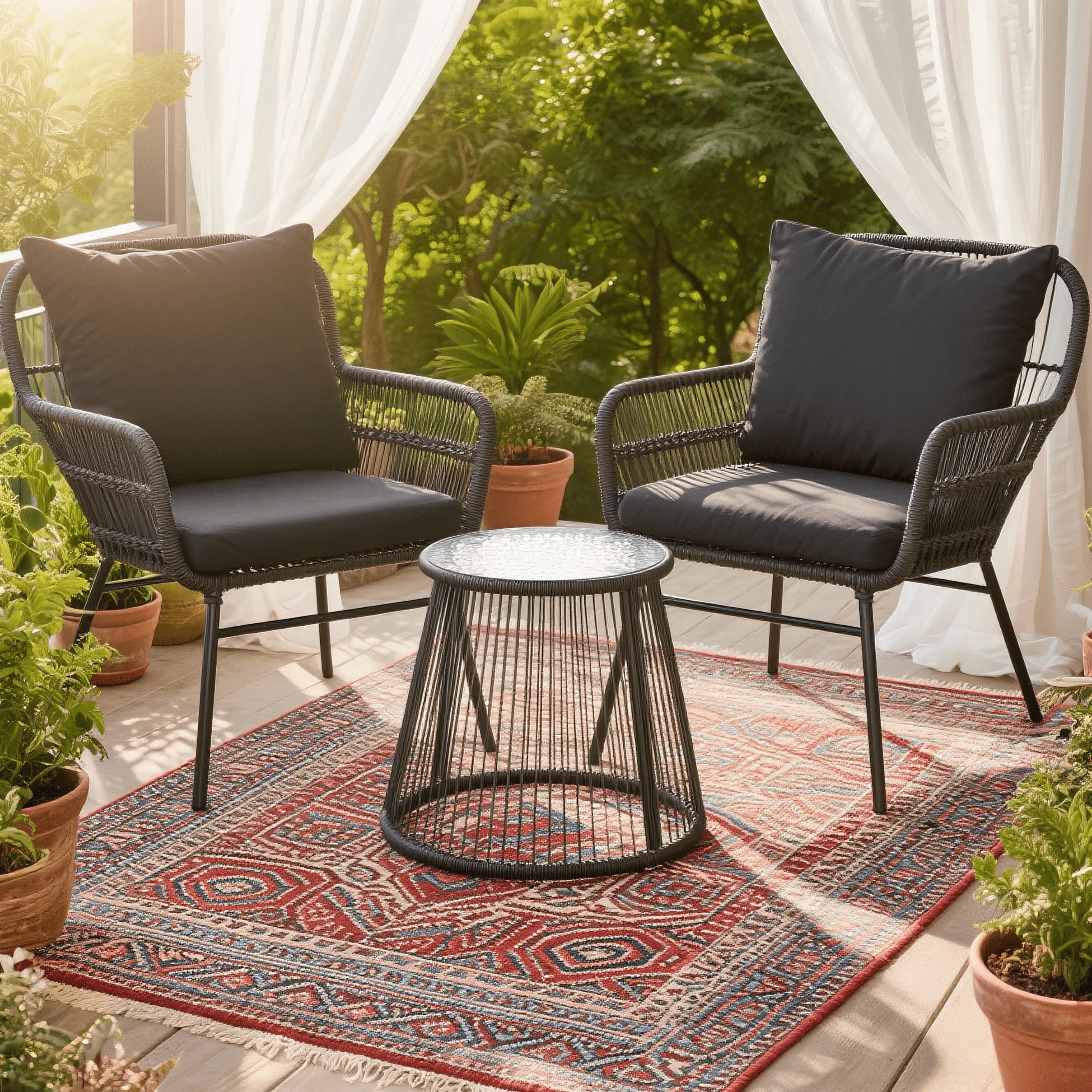 Bezseller 3-Piece Outdoor Wicker Furniture Set, Patio Conversation Set, Gray - Image 12
