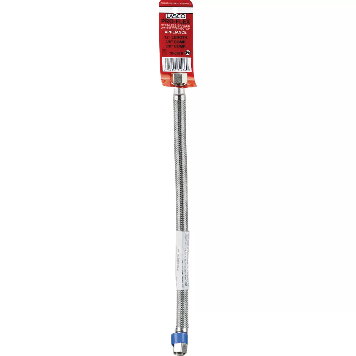 Lasco 3/8 In.C x 3/8 In.C x 12 In. L Braided Stainless Steel Flex Line Appliance Water Connector