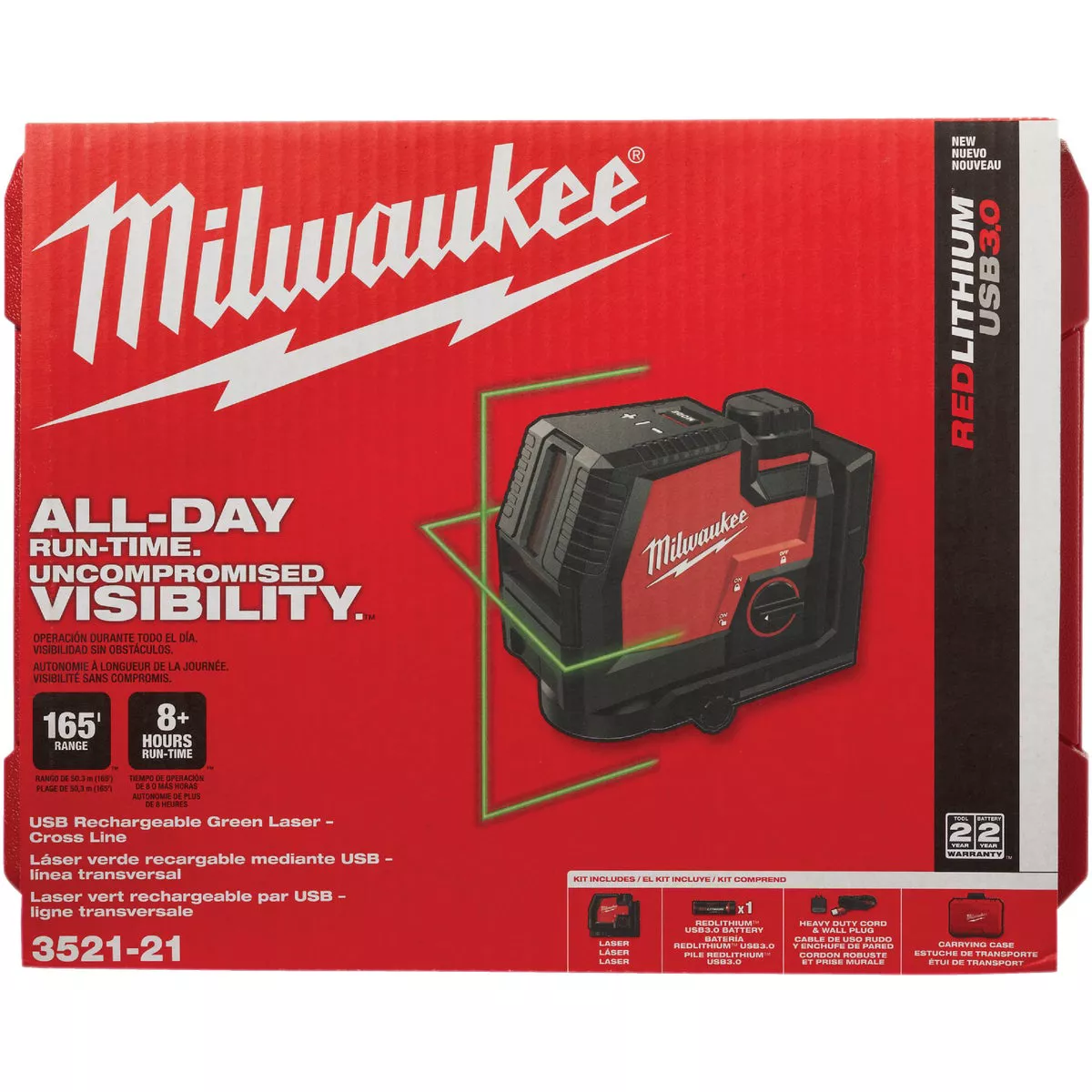 Milwaukee USB Rechargeable Green Cross Line Laser