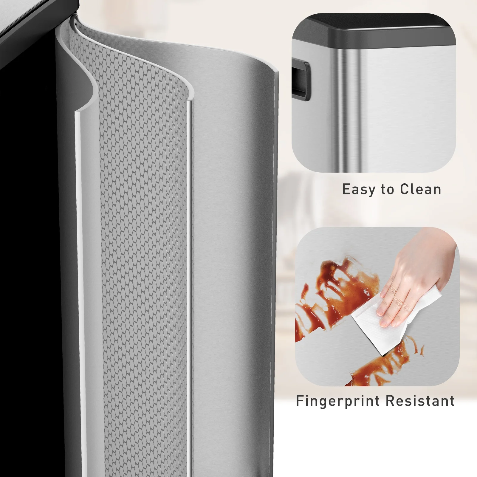 GIANNA Kitchen Trash Can with Soft-Close Foot Pedal, 60 Liter Large Stainless Waste Bin, For Home Kitchen Office, Silver - Image 3
