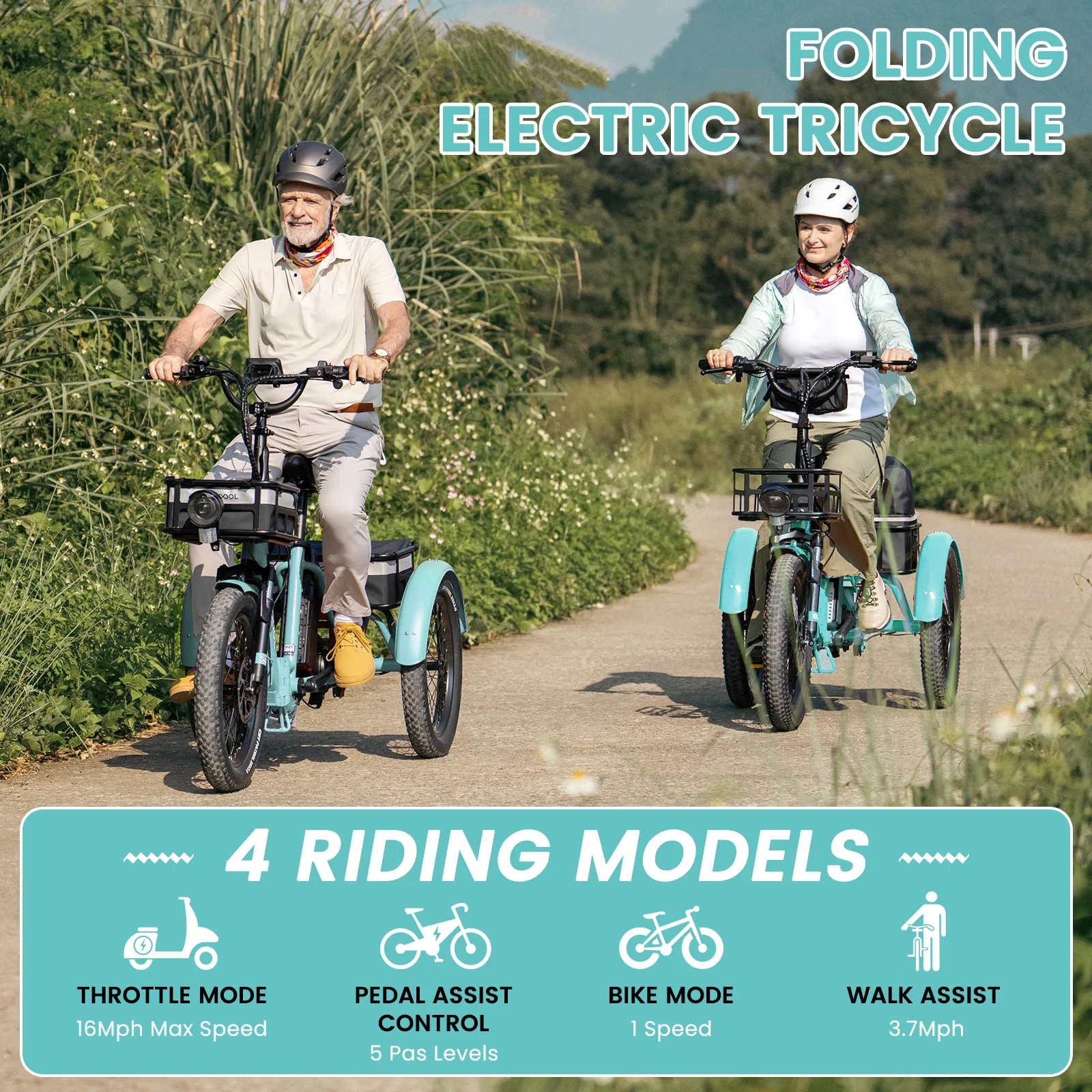 MOONCOOL TK1 Folding Electric Tricycle for Adults,48V 14.5Ah Removable battery, 500W(Peak 1000w)Motor, 20" Fat Tire Step-Thru 3Wheel Electric Bicycle w/Front&Rear Baskets, Certified to UL 2849 by SGS - Image 75