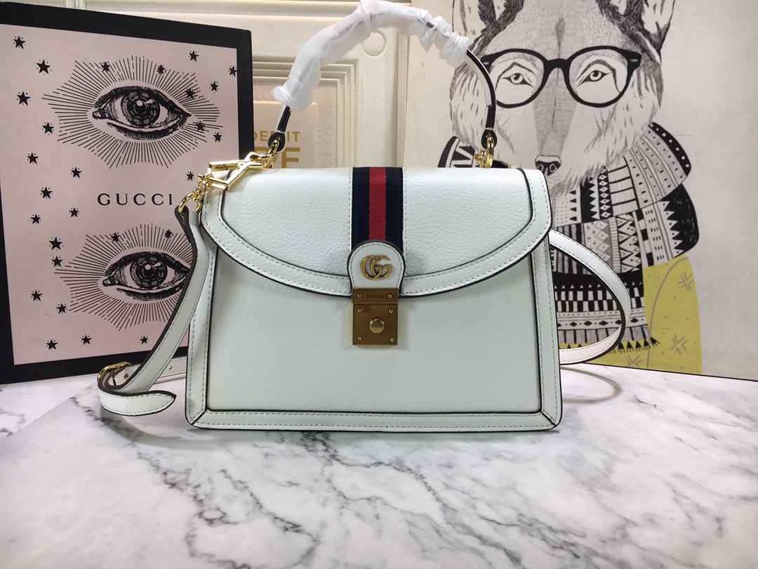 Replica Gucci Ophidia Small Top Handle Bag With Web Black/White1:1High-quality replica