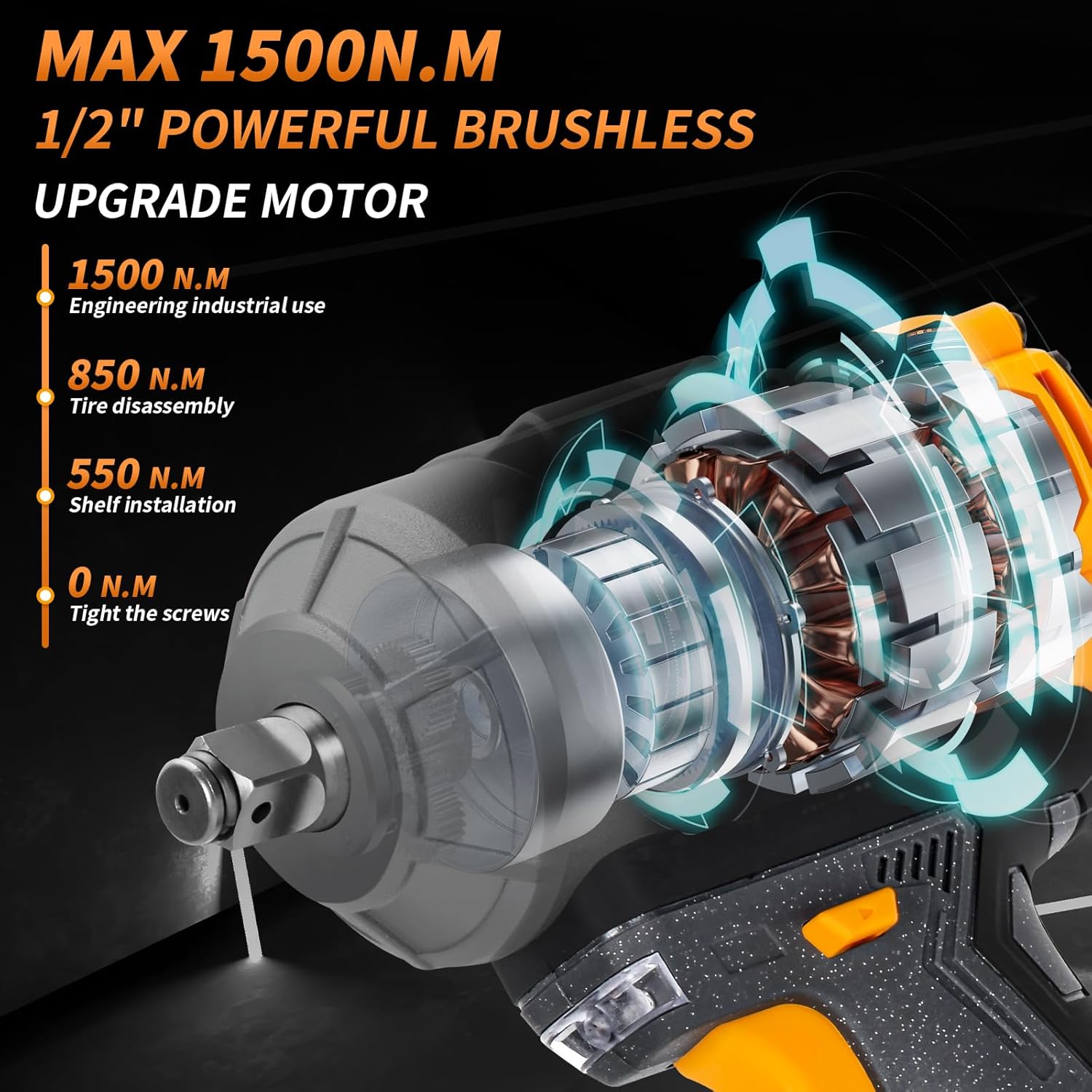 JEXUGK 1500Nm Impact Wrench, 1/2