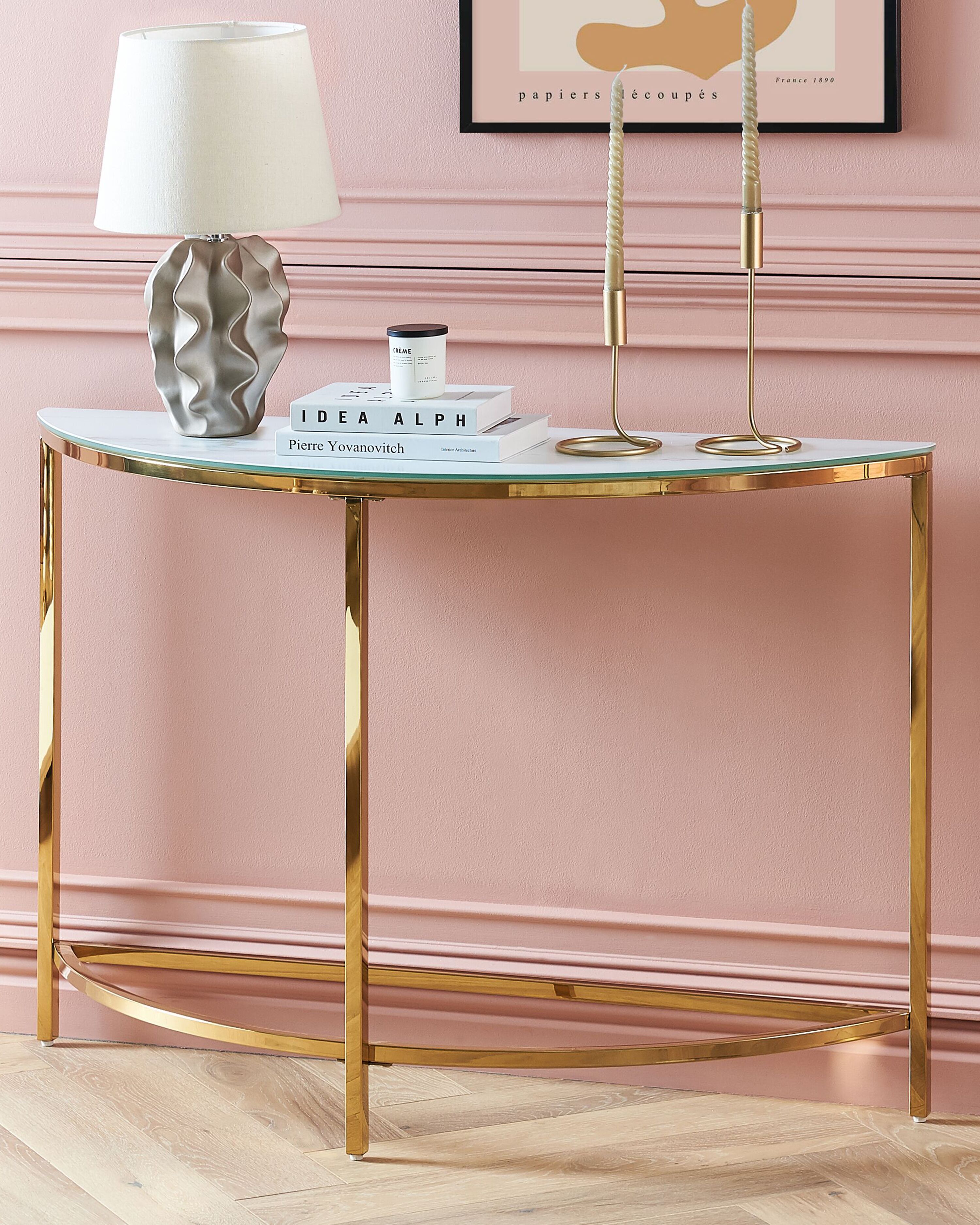 Console Table ORITA Tempered Glass White Marble
