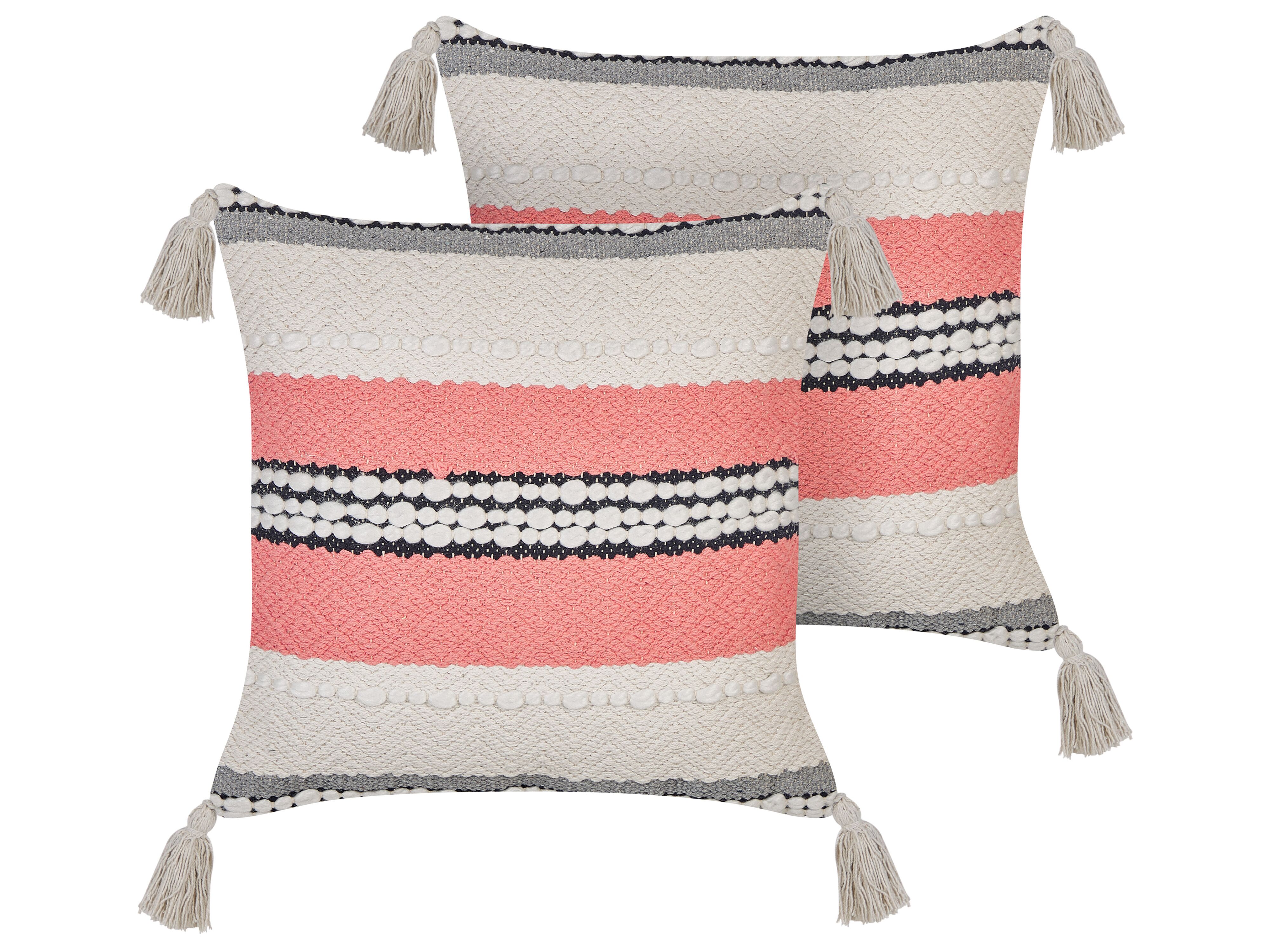 Set of 2 Decorative Cushions EUPHORBIA Cotton 45 x 45 cm Beige Striped