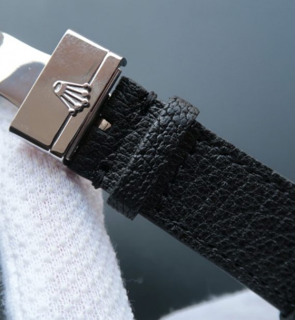 Replica Rolex Cellini Danaos 4243 SS Black Dial Black Leather Strap A2824 - Top club