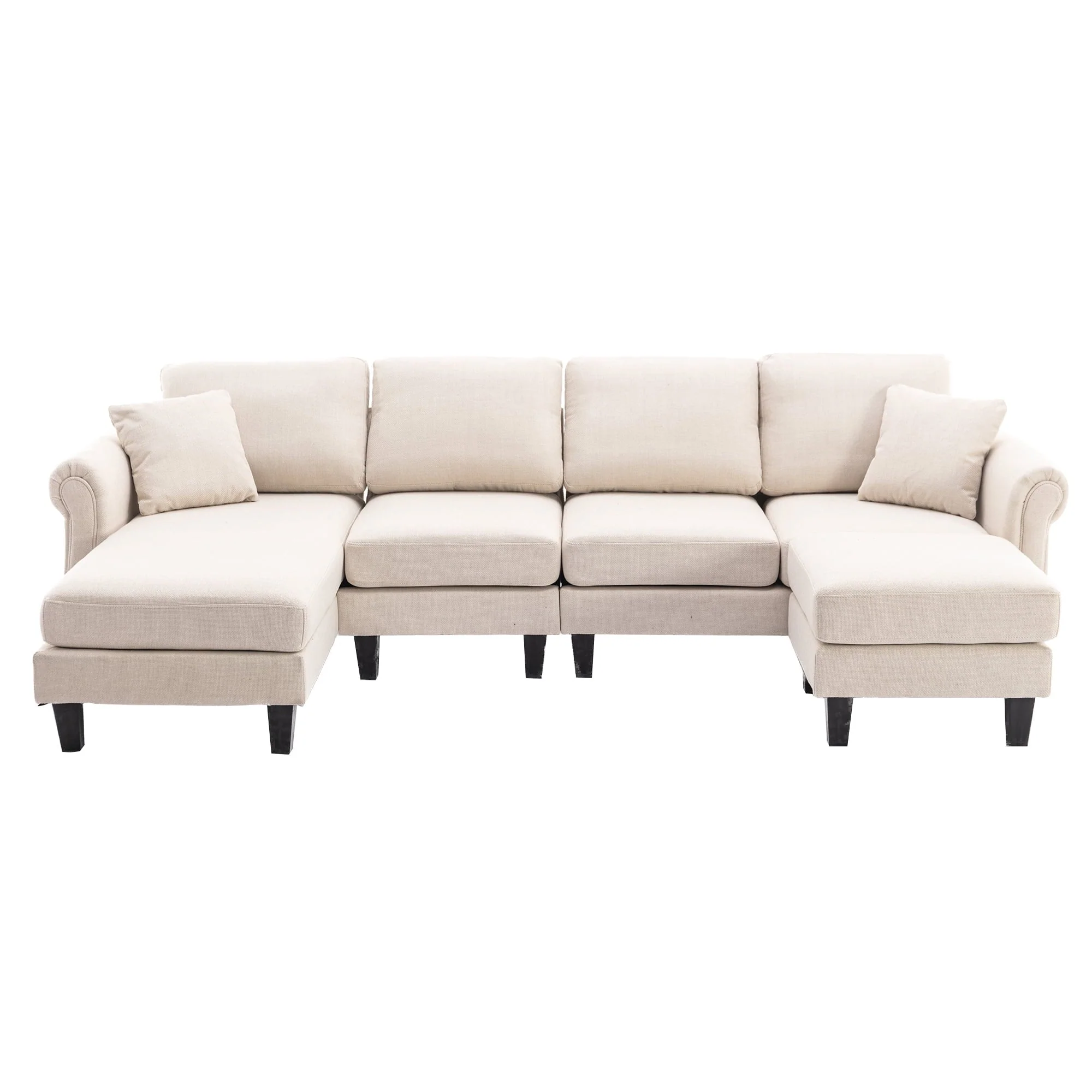 U-shaped Sectional Sofa, 108.6inch Modular Sectional Couches with Chaise and Ottoman, Modern Linen Fabric Convertible Sofa with Soft Padded Seat for Living Room, Orange