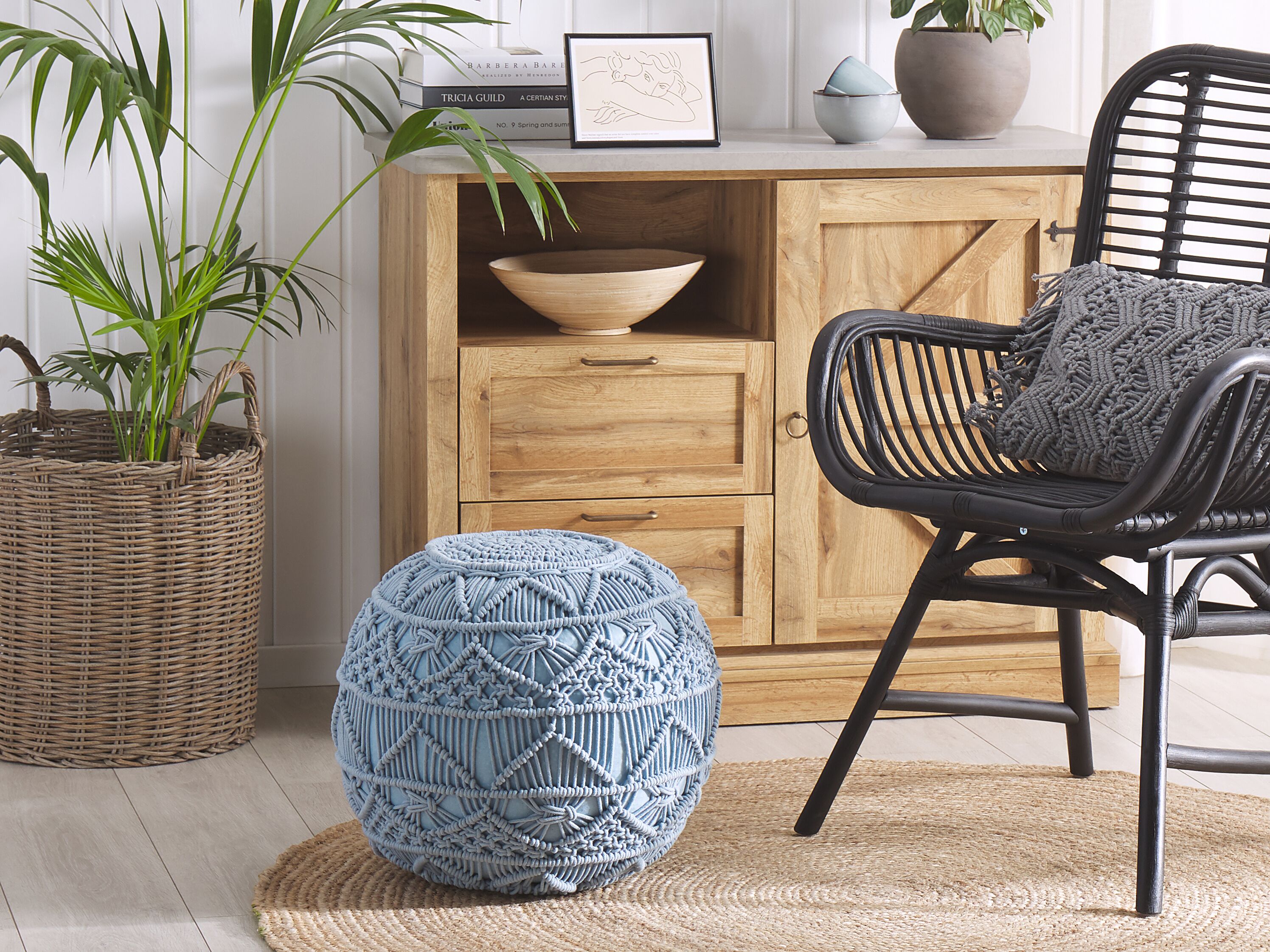 Pouffe Macramé KAYSERI Cotton Blue