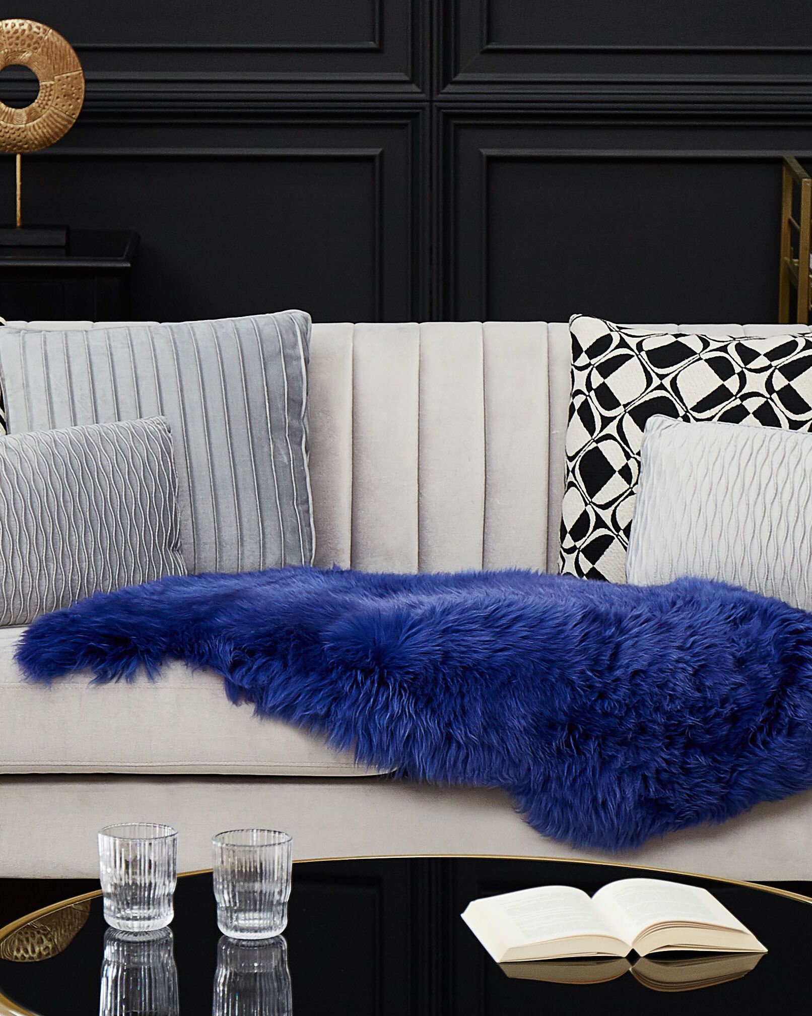 Sheepskin Rug ULURU Navy Blue 65 x 110 cm