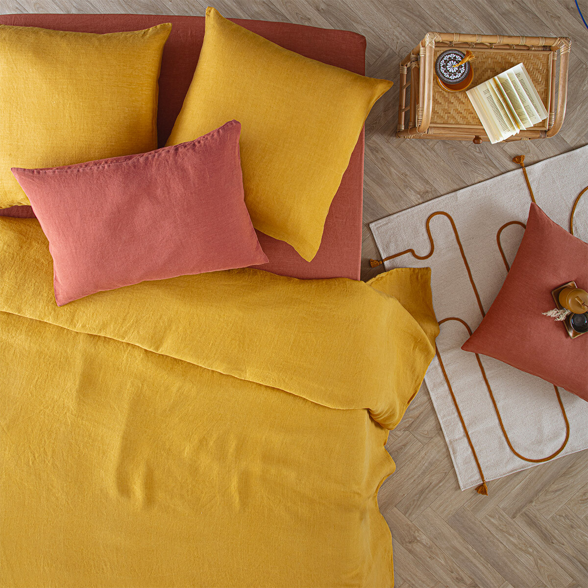 Duvet cover "Linah", washed linen Mustard yellow, 260x240 cm