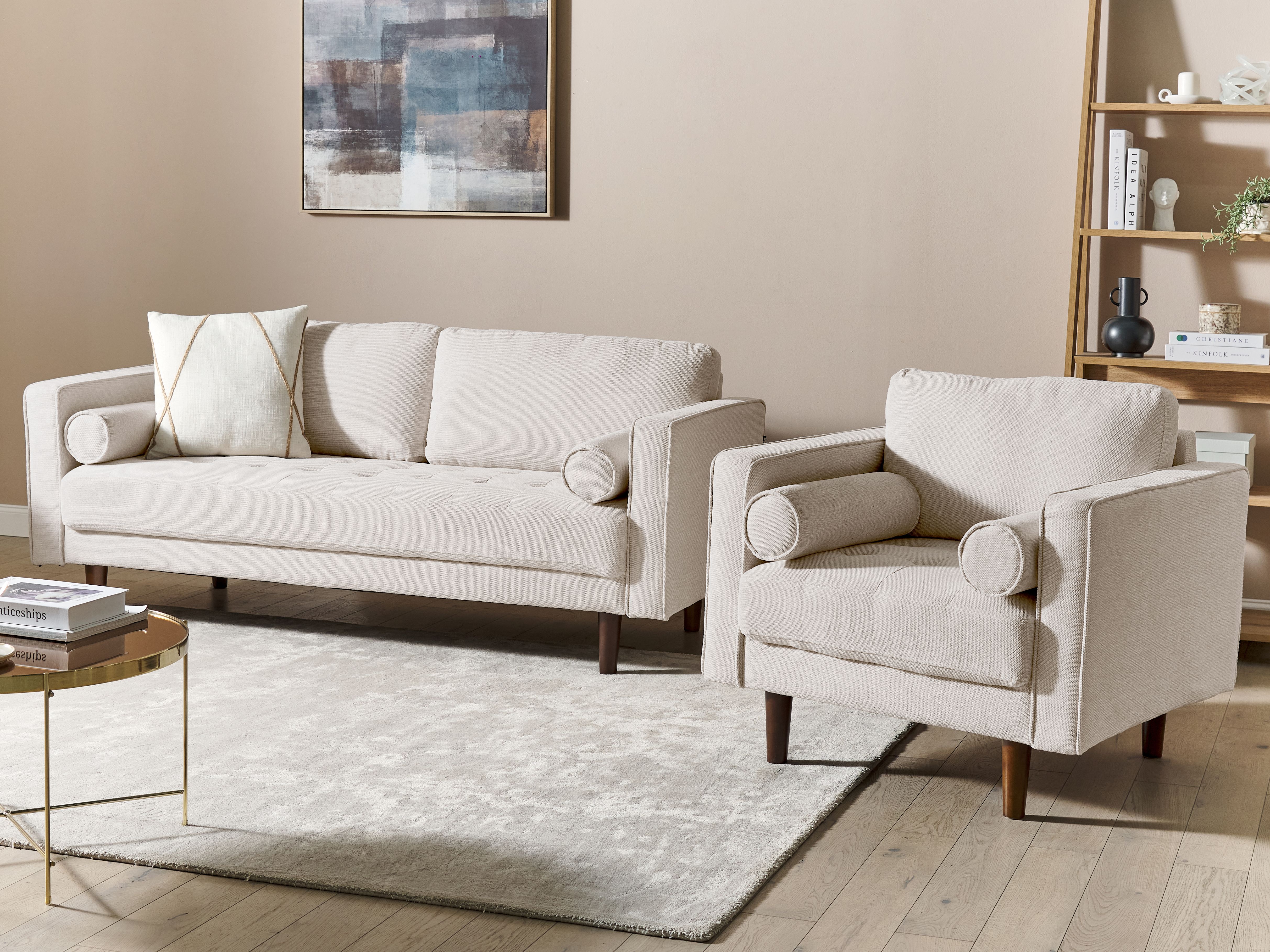 Living Room Set 4 Seater NURMO Fabric Light Beige