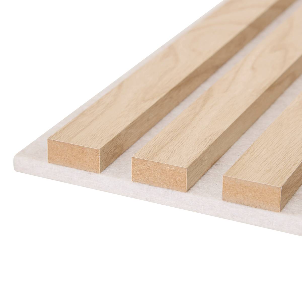 Set of 3 decorative wood slat panels Colva Light oak effect, Grey background, 30x30 cm