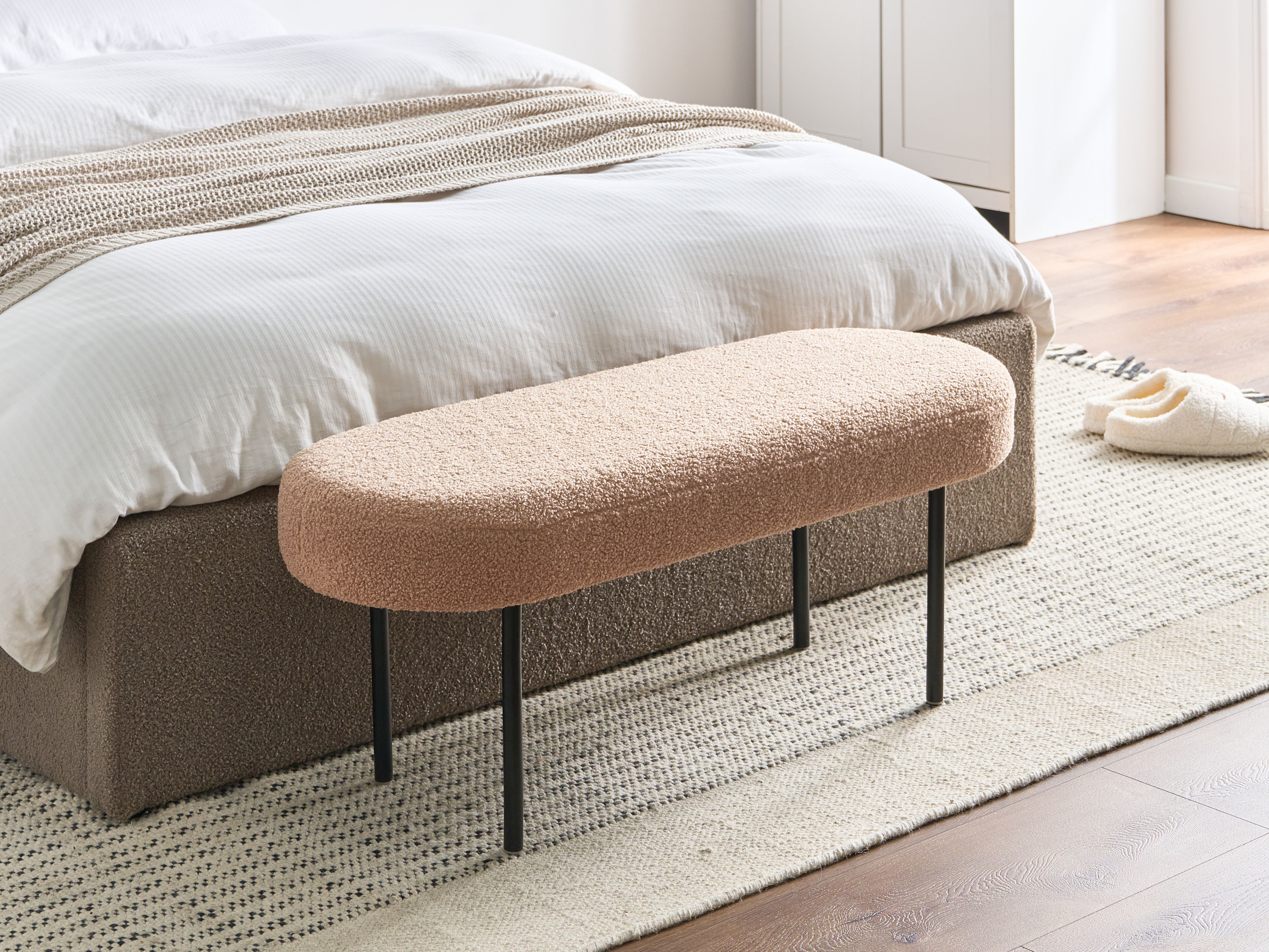 Upholstered Bench WOLFEBORO Boucle Light Brown