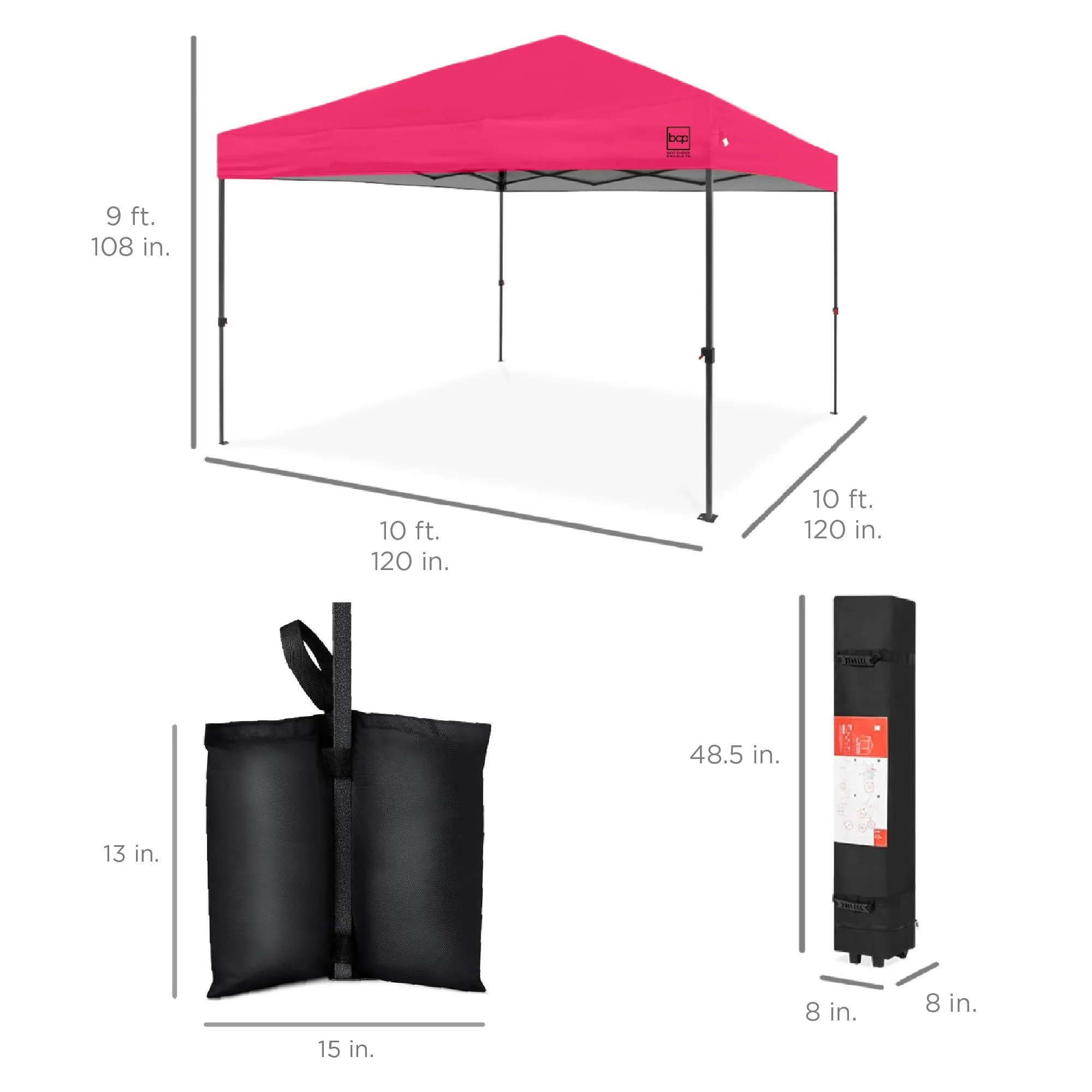 Best Choice Products 10x10ft Easy Setup Pop Up Canopy w/ 1-Button Setup, Wheeled Case, 4 Weight Bags - White - Image 163