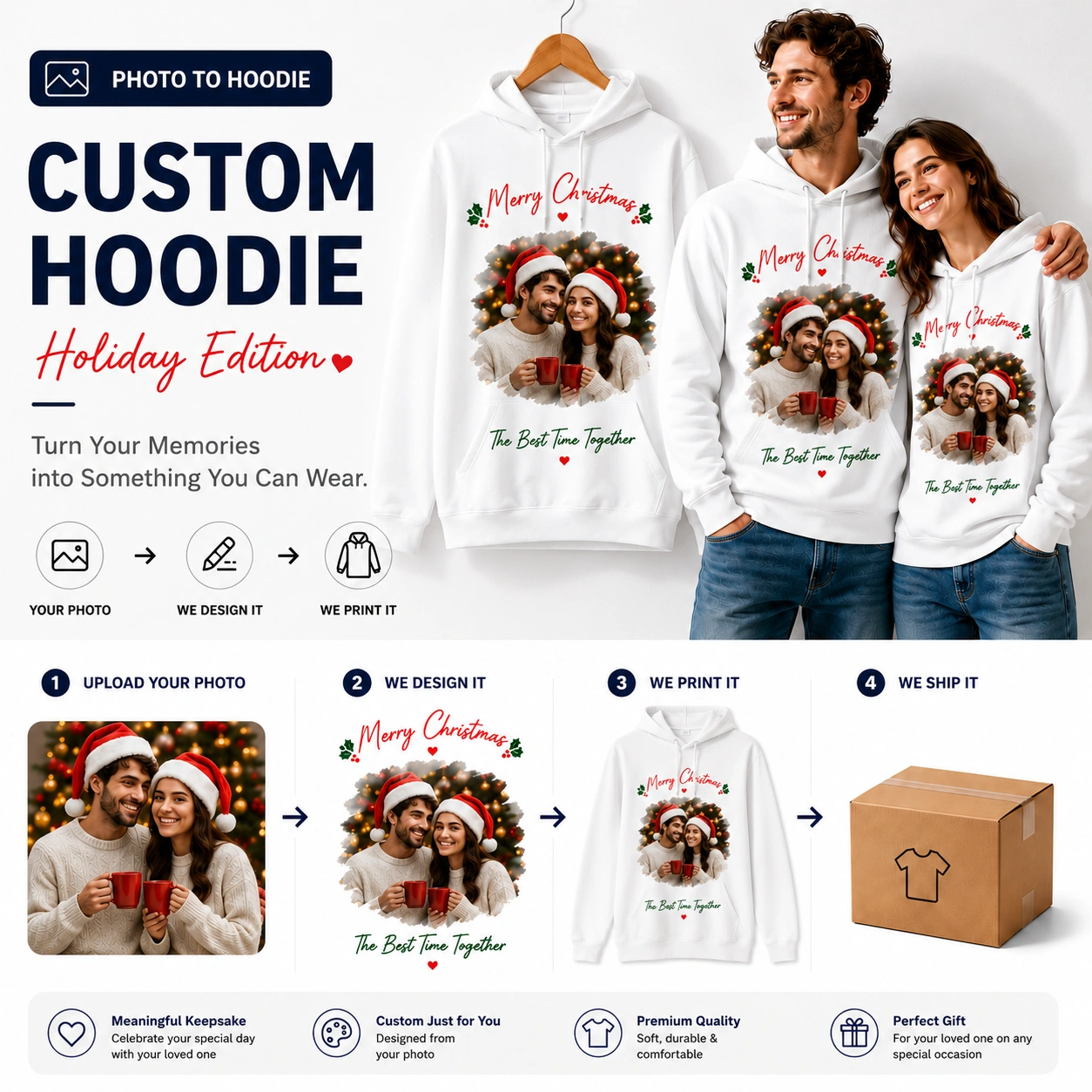 Holiday Edition | Custom Solid Color Holiday Photo Hoodie