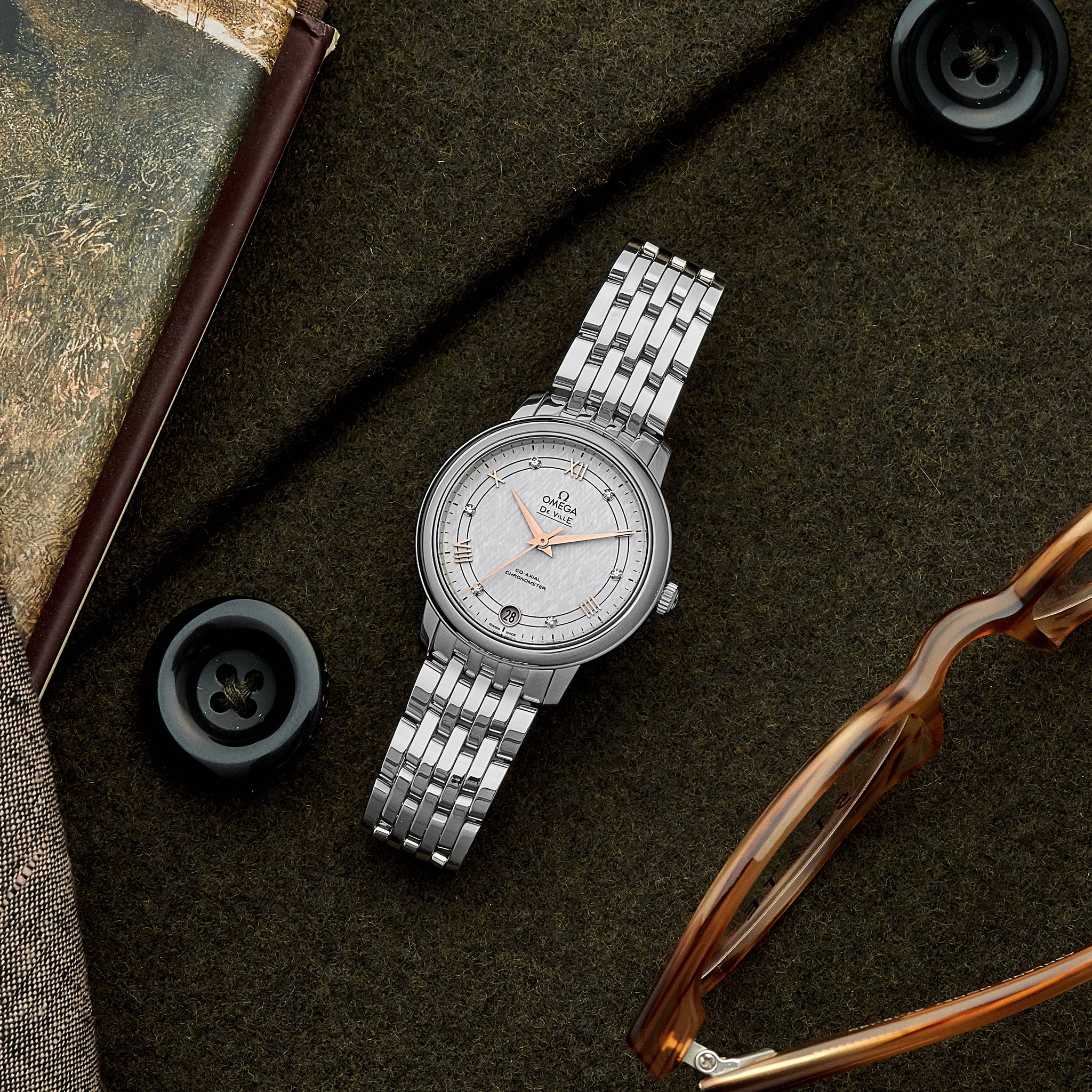 De Ville Prestige Co-Axial 32.7mm Silver-Opaline Dial With Diamonds(1:1 replica) - Elite Watch Atelier