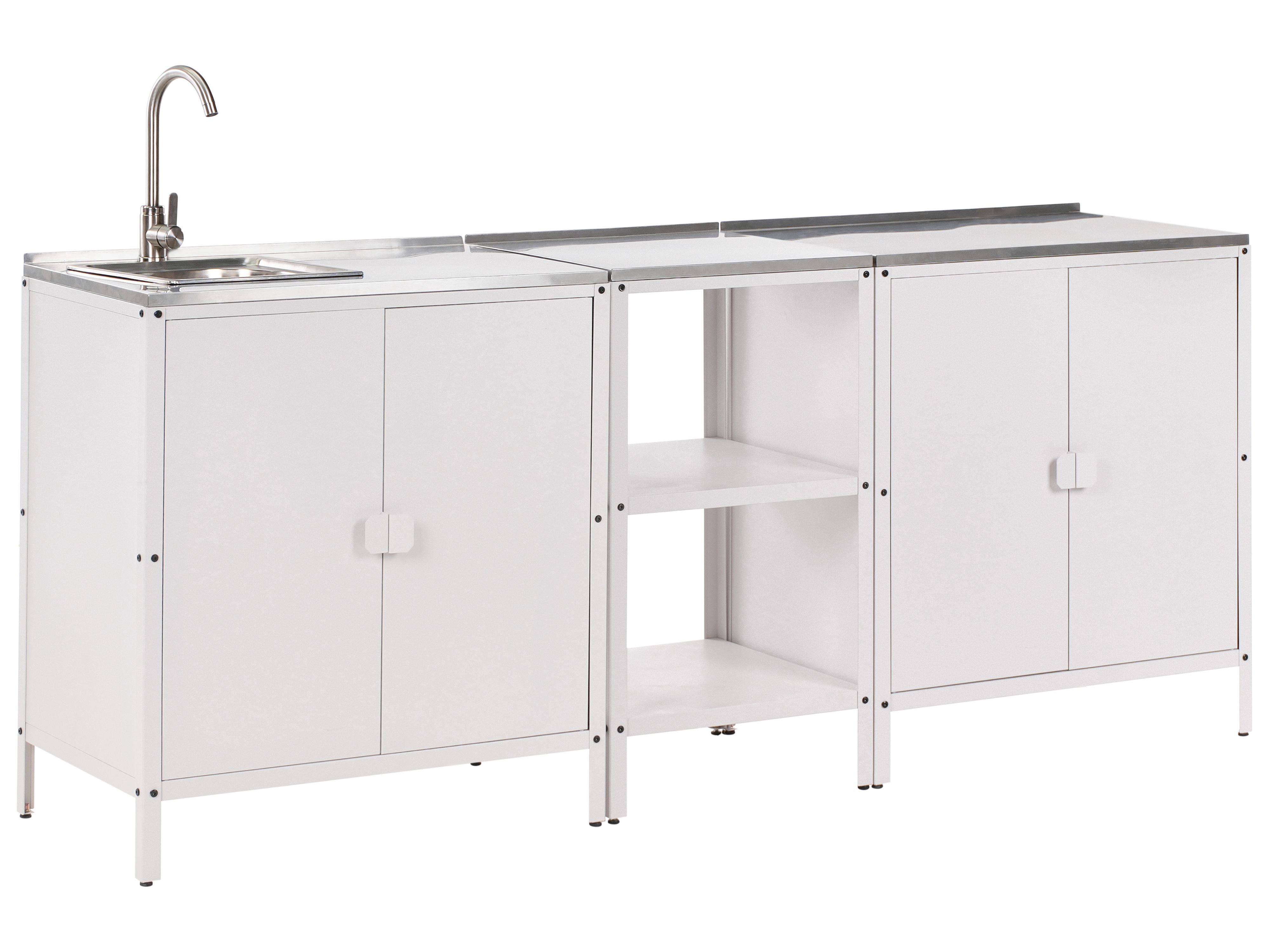 3 Piece Outdoor Kitchen Set with Sink VILAMA Metal White