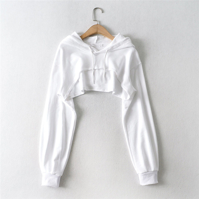Cross-border women's hooded sweatshirt, early autumn 2026 new style, ins-style unique irregular cropped long-sleeve top for women