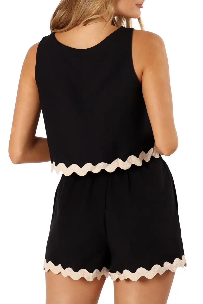 Katy Scalloped Trim Cotton & Linen Crop Tank & Shorts Set