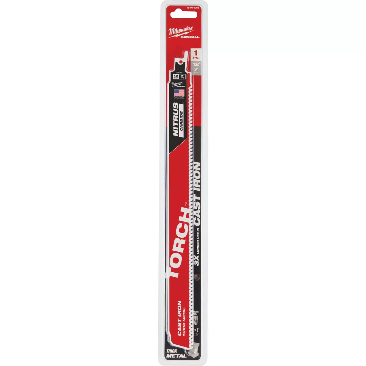 Milwaukee TORCH 12 In. 8 TPI NITRUS CARBIDE Teeth Metal Cutting Reciprocating Saw Blade