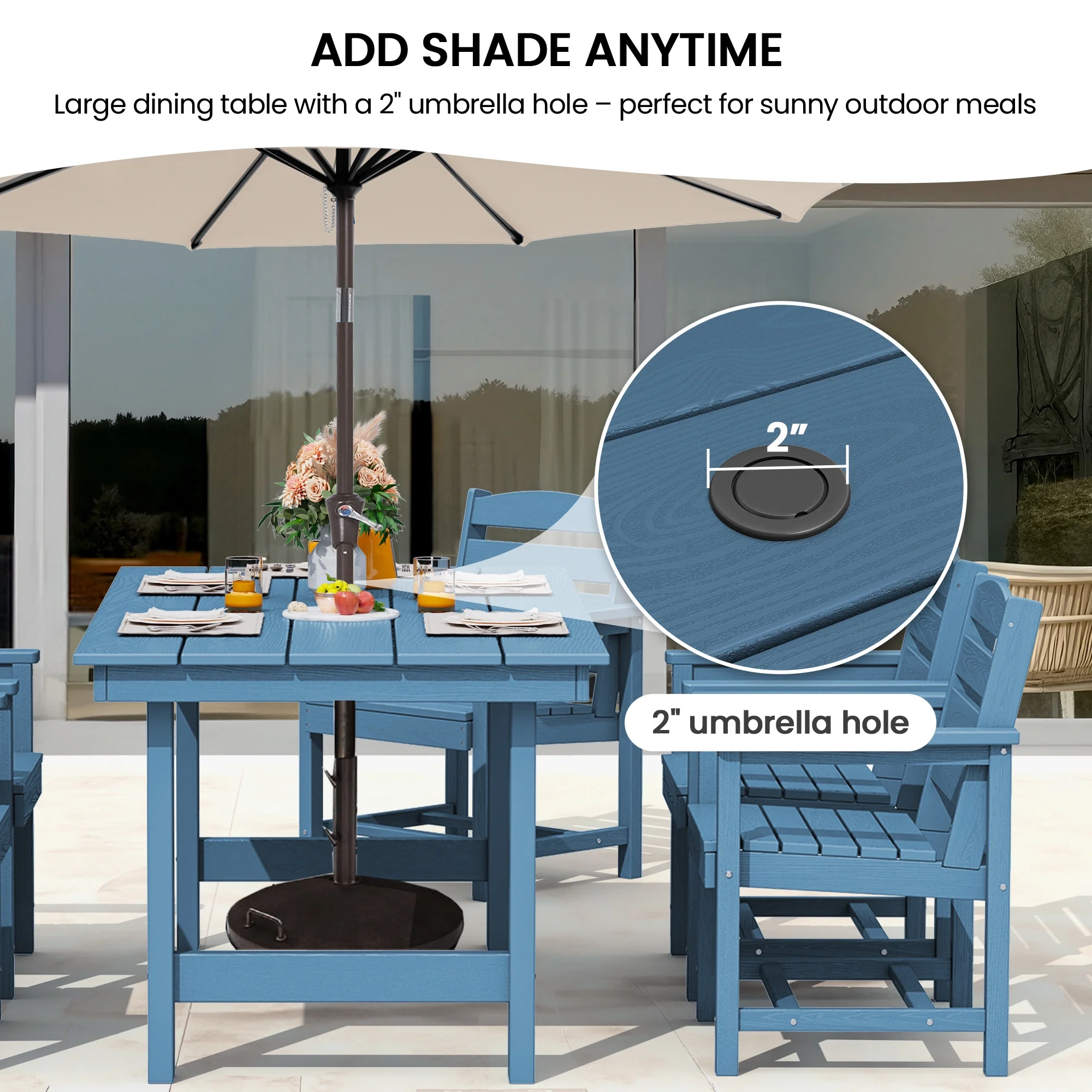 KINGYES 7-Piece Outdoor Dining Set, HDPE Patio Table and Chairs with Umbrella Hole, Gray - Image 37
