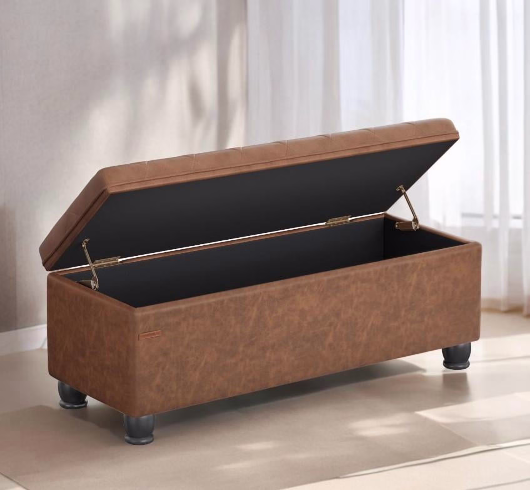 SONGMICS 46.5" Storage Ottoman Bench Storage Bench Bedroom Bench 330lb Load Capacity Solid Wood Legs Light Gray - Image 13