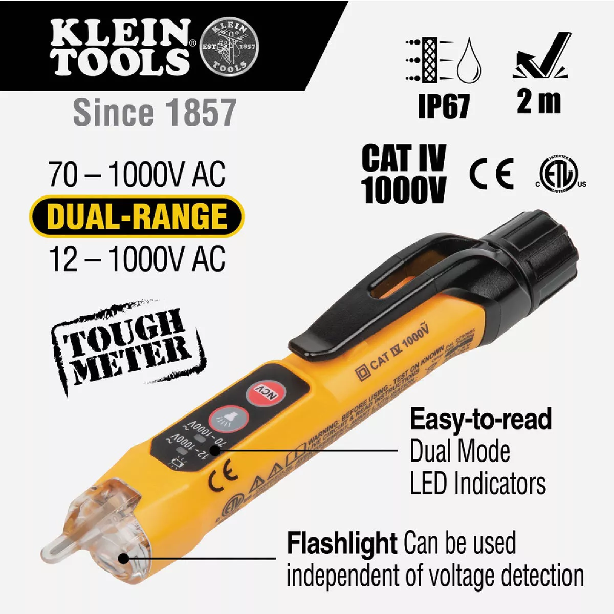 Klein Dual Range Non-Contact Voltage Tester with Flashlight