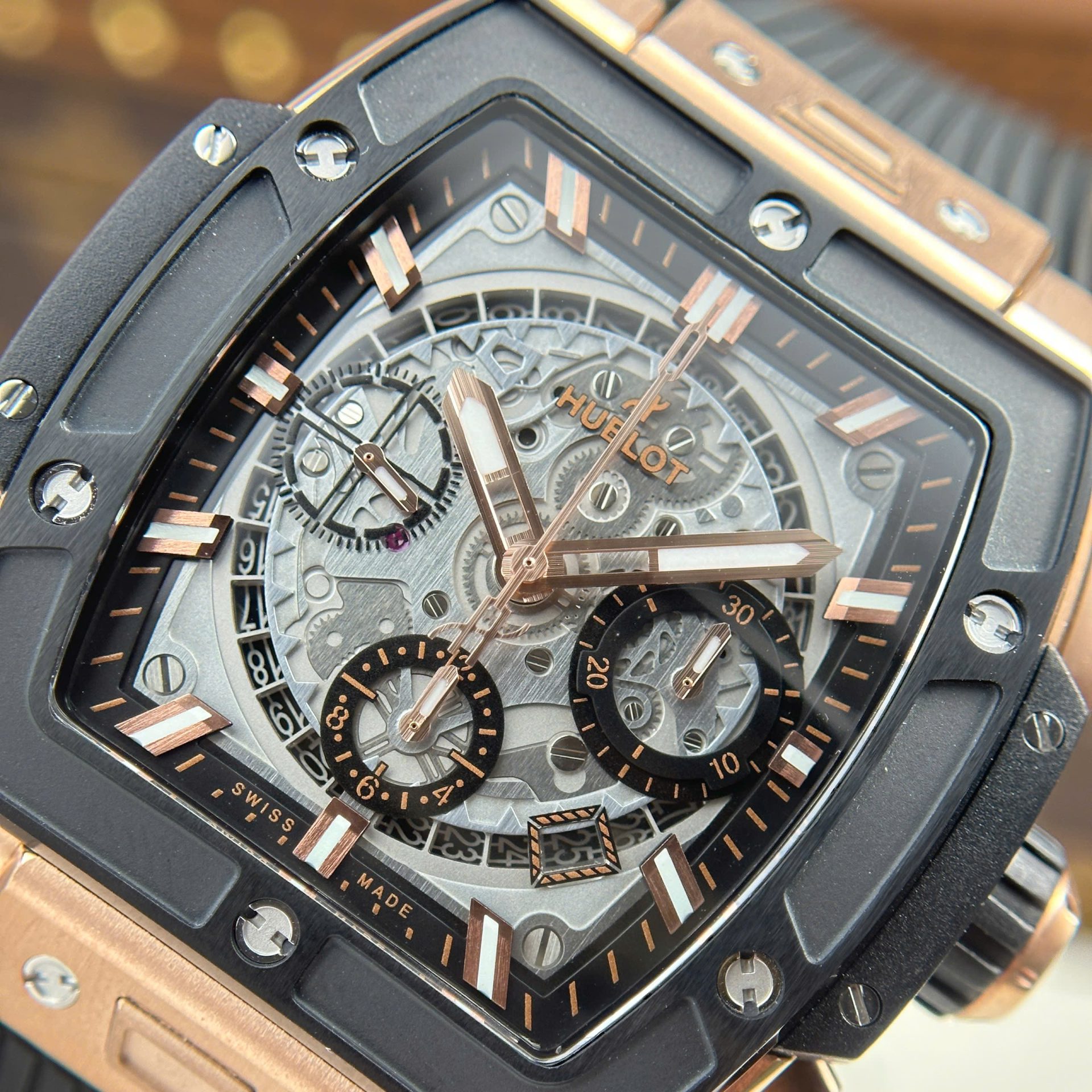 Hublot Spirit Of Big Bang King Gold Replica Watch Bezel Black Ceramic BBF Factory 42mm - Top club