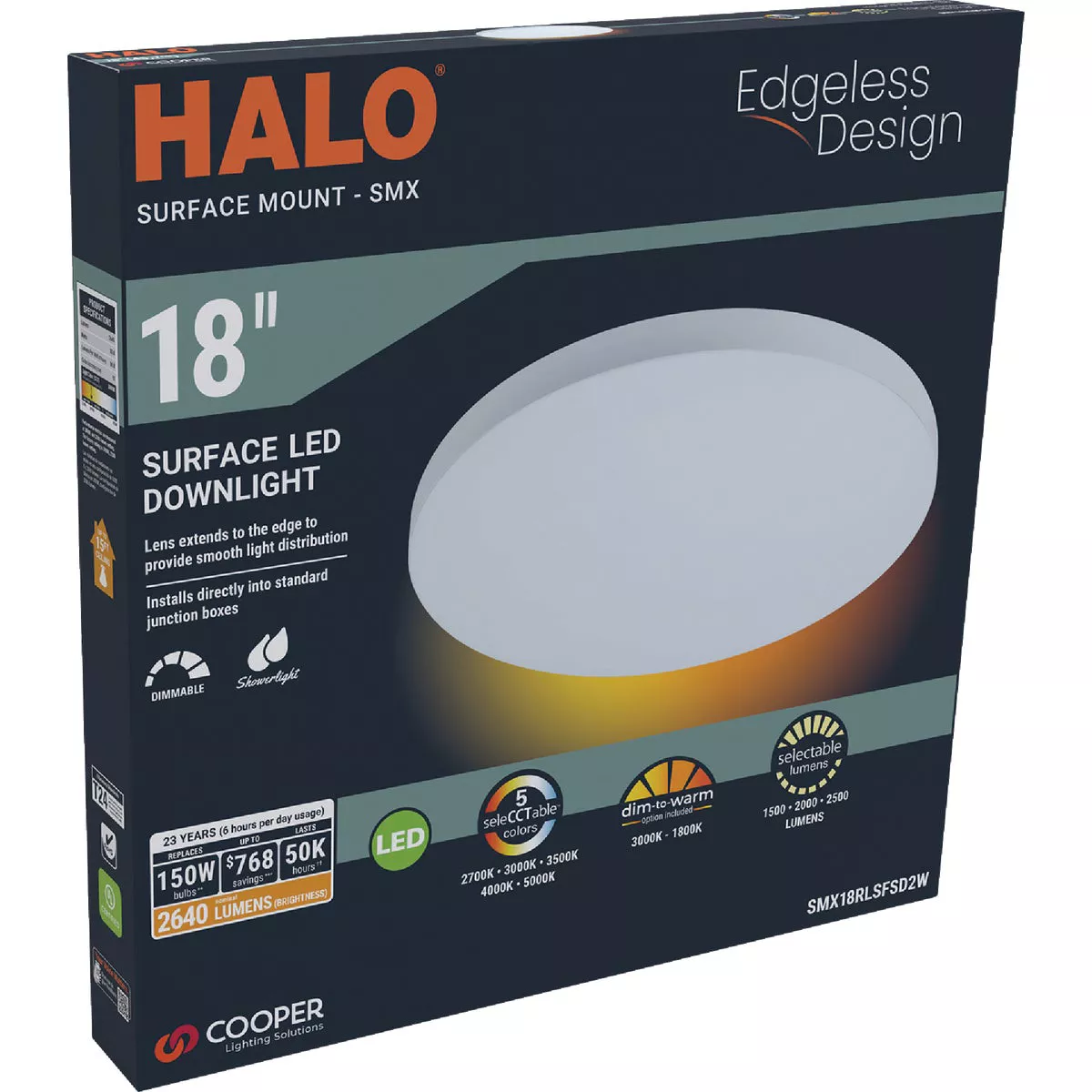 Halo 18 In. CCT & Lumen Selctable Round Surface Mount LED Downlight